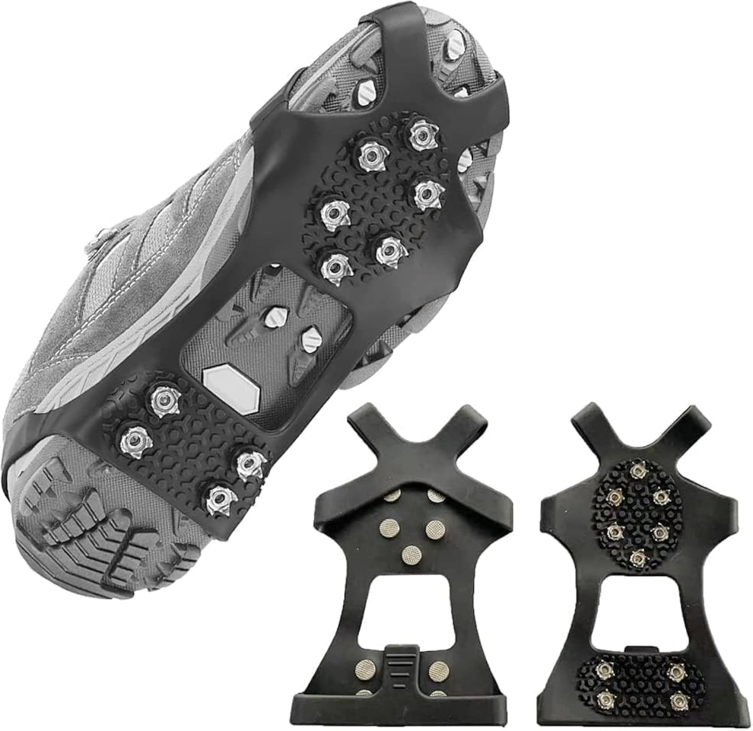 ORCHID M® Crampons Ice Cleats for Shoes and Boots, Traction Cleats Ice Snow Grips with 10 Stainless Steel Spikes, Winter Outdoor Anti-Slip Crampon for Walking, Fishing, Climbing and Hiking