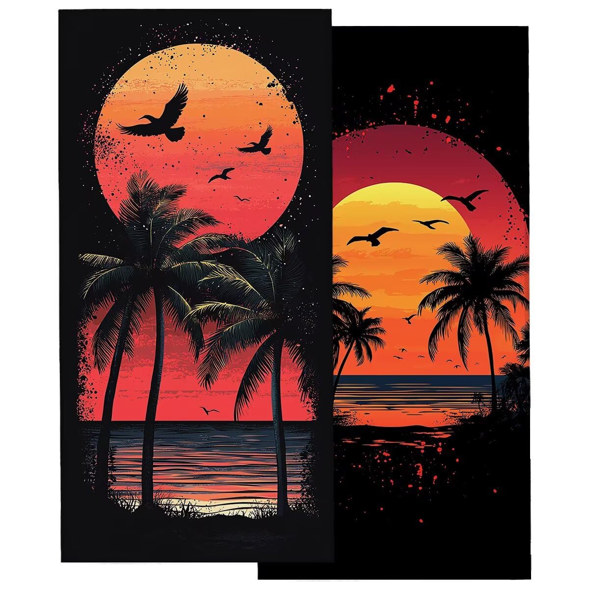 Duży ręcznik plażowy 90 x 180 cm 2 sztuki, ręcznik plażowy z mikrofibry, szybkoschnący, zachód słońca ręcznik na siłownię męski, odporny na piasek ręczniki z mikrofibry akcesoria podróżne, ręcznik na