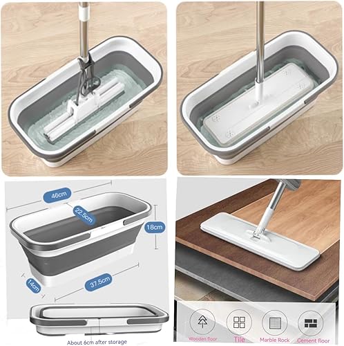 Miniatura 2 de Juego de trapeador y cubo con escurridor, trapeadores planos para limpieza de pisos, limpiador de fregona de pared con mango largo, mopa de piso de