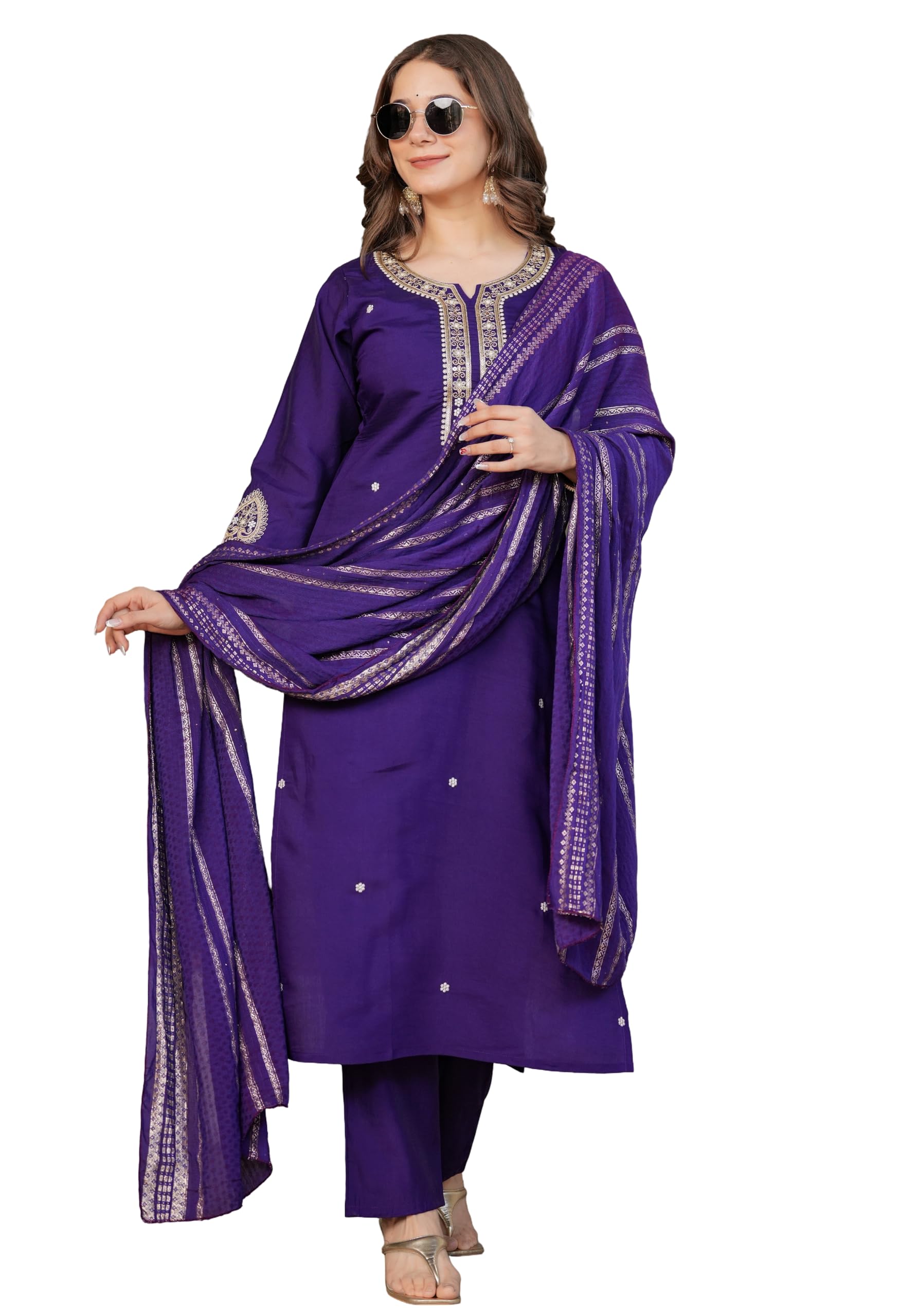 lazzly Women's Silk Solid Kurta Pant Embroidery Dupatta Set | A Line Ethnic Suit for Festive, Party-picture-54