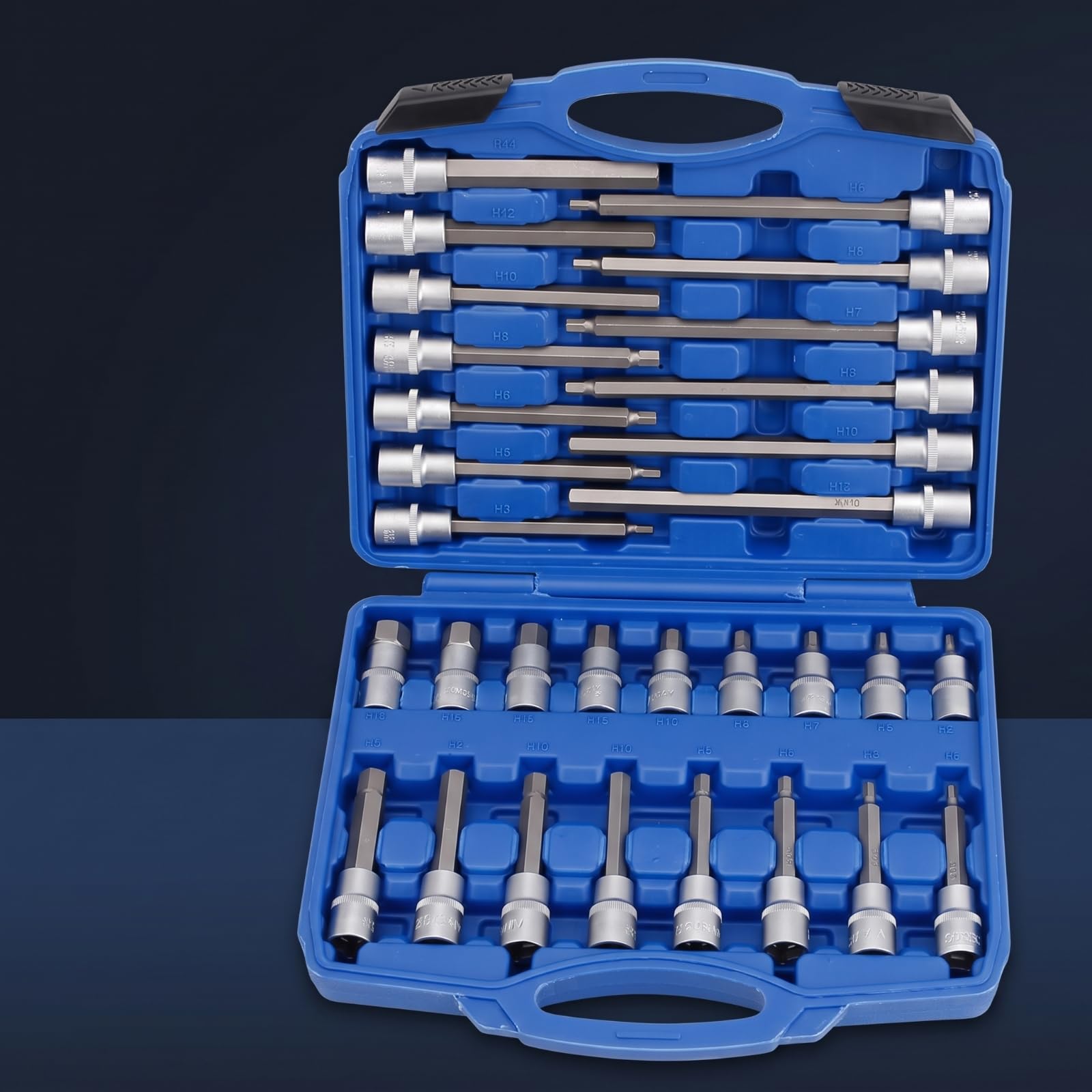 30 Pezzi Set di Chiavi a Bussola e Inserti Resistente Valigetta Rigida con Bussole Portatile Cassetta Degli Attrezzi con Cricchetto per Garage