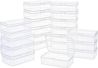24 Pieces Rectangular Empty Mini Clear Plastic Organizer Storage Box Containers with Hinged Lids (Transparent, 4.9 x 3.3 x 1.4 inch)