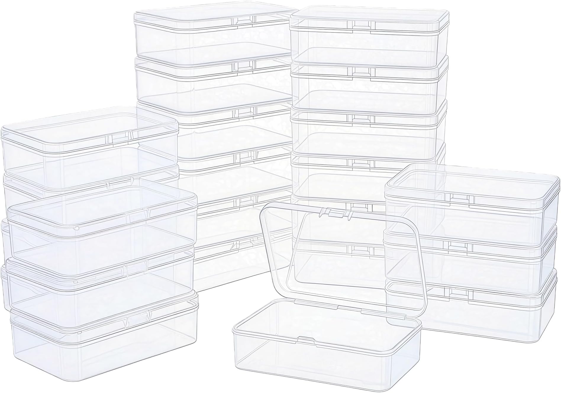 24 Pieces Rectangular Empty Mini Clear Plastic Organizer Storage Box Containers with Hinged Lids (Transparent, 4.9 x 3.3 x 1.4 inch)