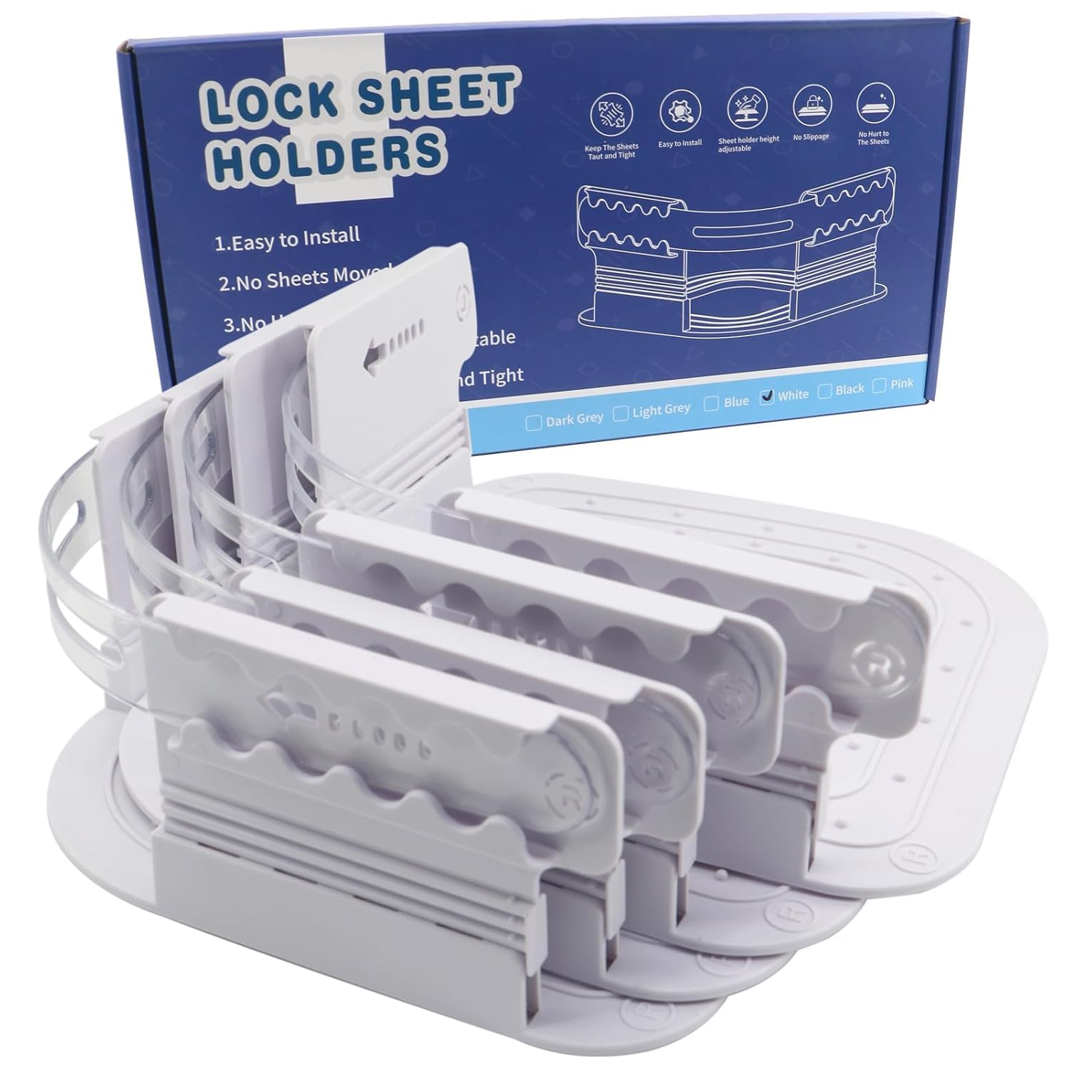 SNEHSHYAM Bed Sheet Holder, Fitted Sheet Clips with Lock Strap-Keep Sheets Firm & Tight, Large Size Bed Clips, Fits Mattress (6cm-15cm Thick), Sheet Fasteners for Bedding-picture-10