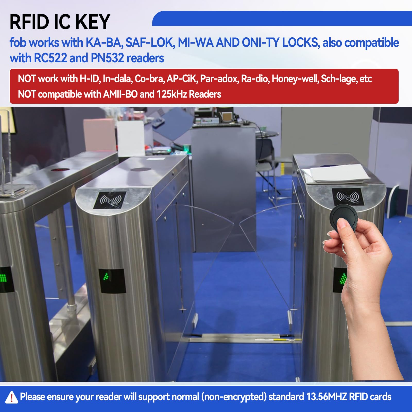 Tarjetas RFID 13.56 MHz ISO14443A, Llaveros no clonables, Control de Acceso Oficina (Negro, 50)