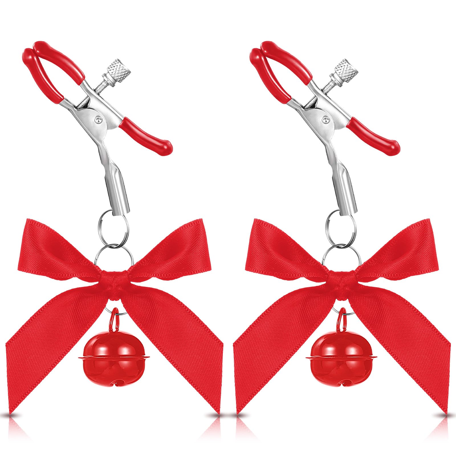 2Pcs Body Jewelry Non Piercing Adjustable Nipple Clamps for Adult Stainless Steel Bow Nipples Clips with Bell Pressure