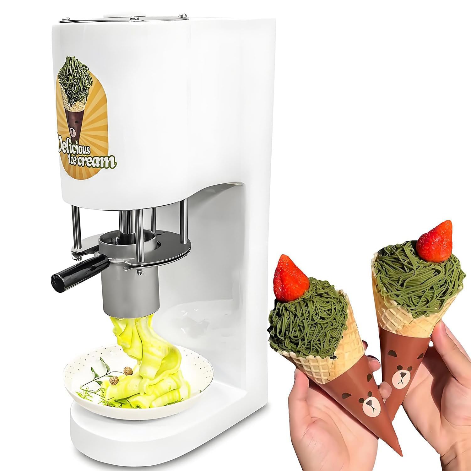 Macchina elettrica per Gelato da 80 W, Macchina Professionale per Gelato a Spaghetti, 4 stampi per la formatura di Spaghetti, gelatiera elettrica, 7,9 galloni/Ora, per gelaterie White