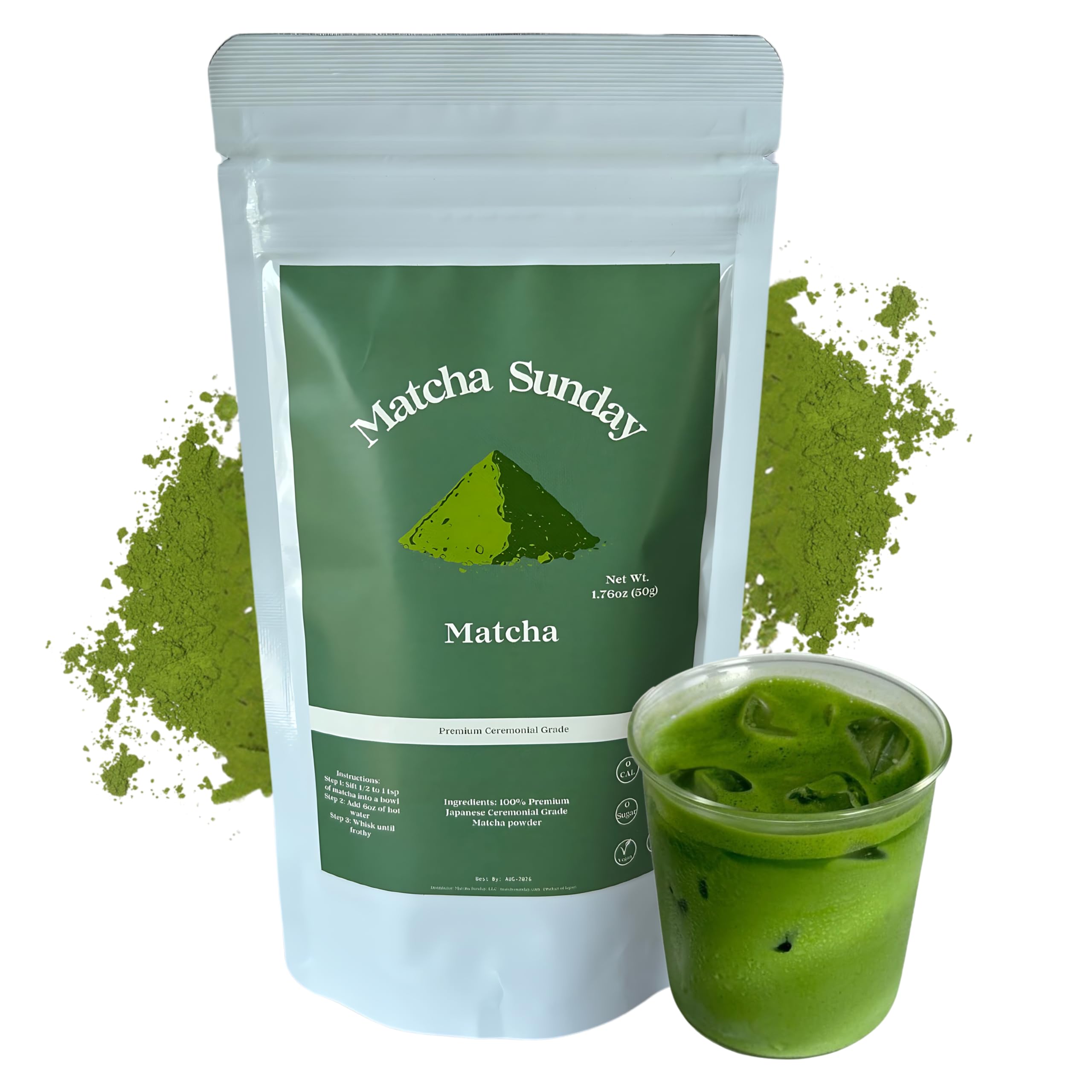 Matcha Sunday Ceremonial Grade Matcha - Kyoto Japan - Finely Ground Green Tea Powder - Vibrant Green 50g