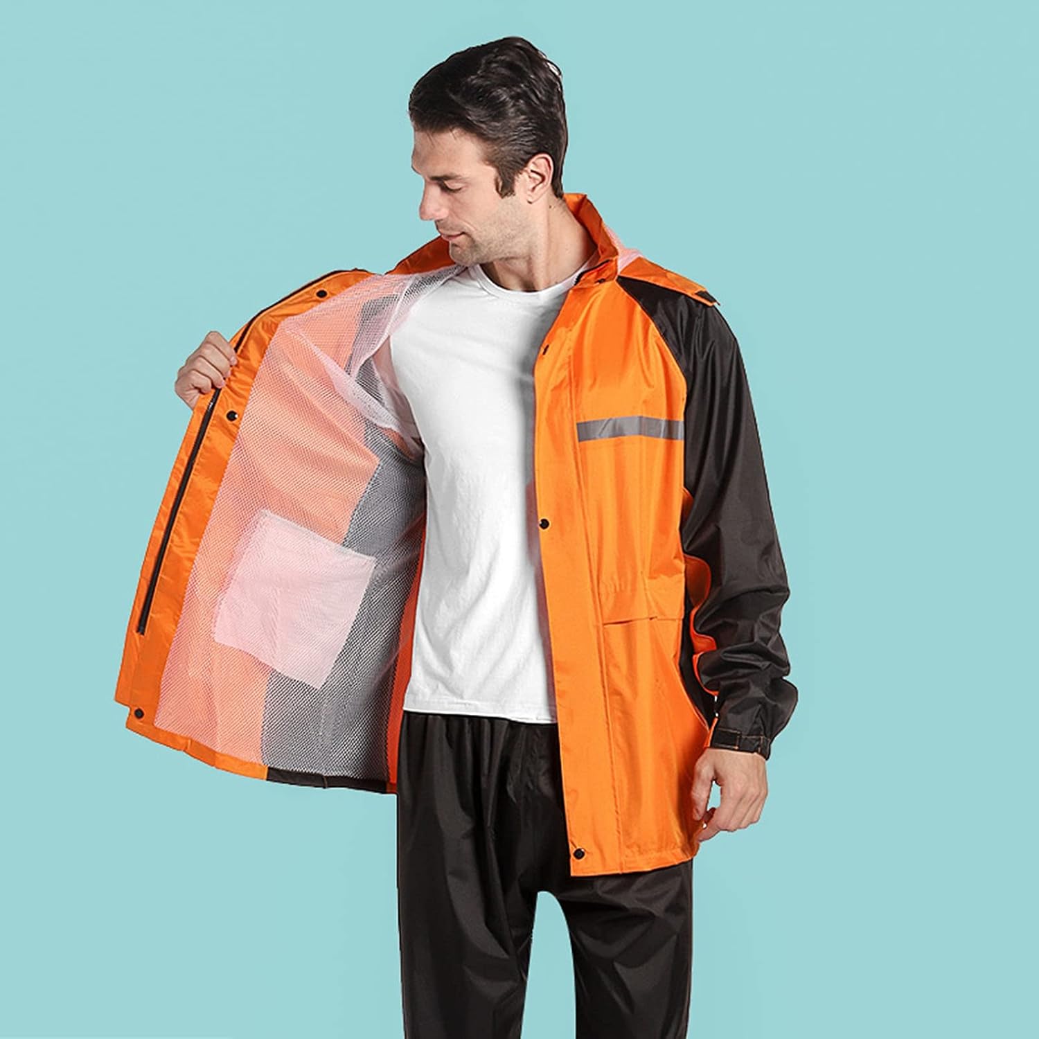 Men's Rain Suit Windproof Lightweight Hooded Jacket and Trouser Suit for Golf, Hiking, Travel Running