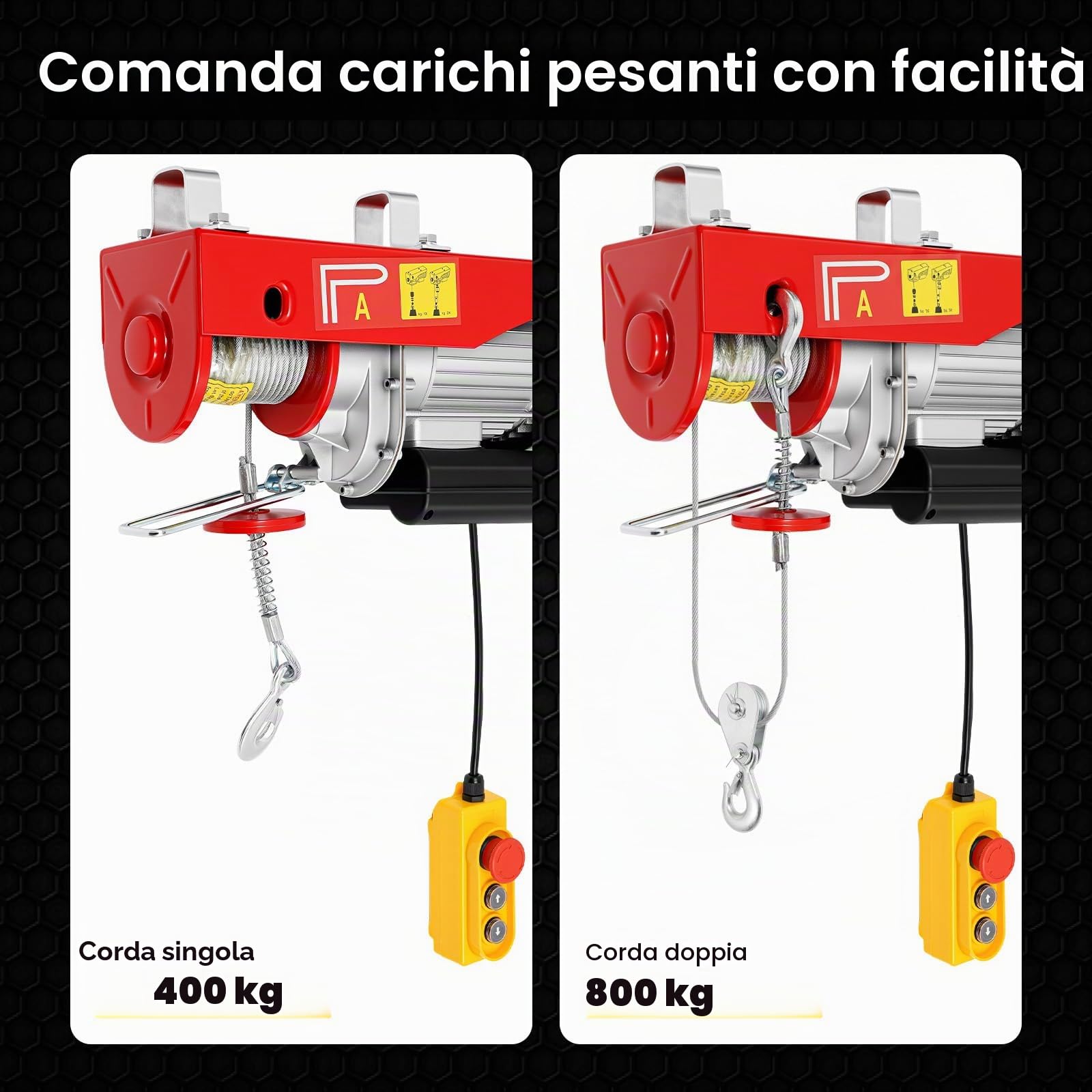 Attrezzo di sollevamento elettrico, 1300w Argano elettrico con telecomando elettronico da 800kg 12m per fabbriche, industrie e aziende minerarie