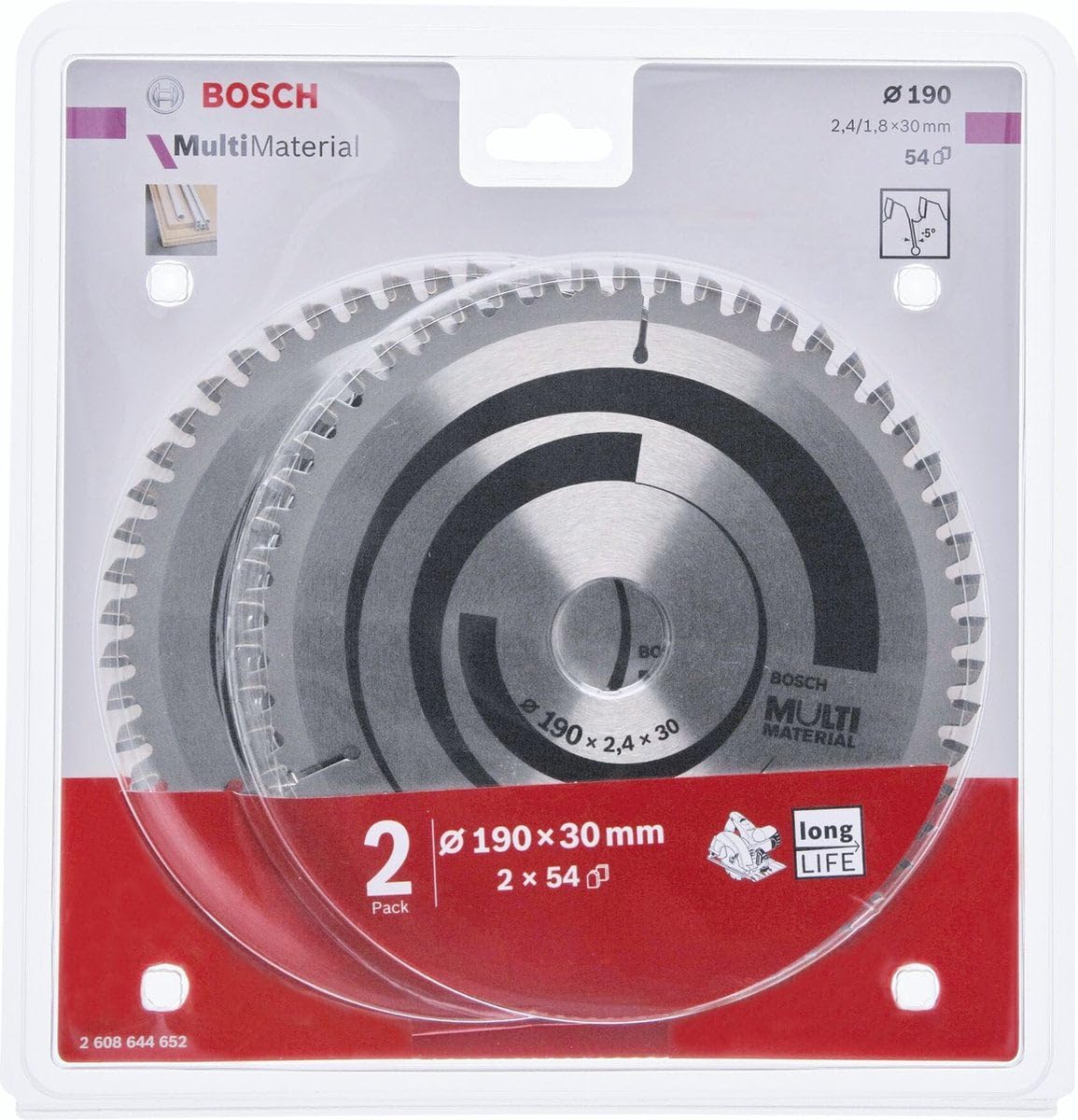 Bosch 2608644652 - Lame per Sega Circolare, 2 Pezzi, Foro da 30 mm, Diametro 190 mm