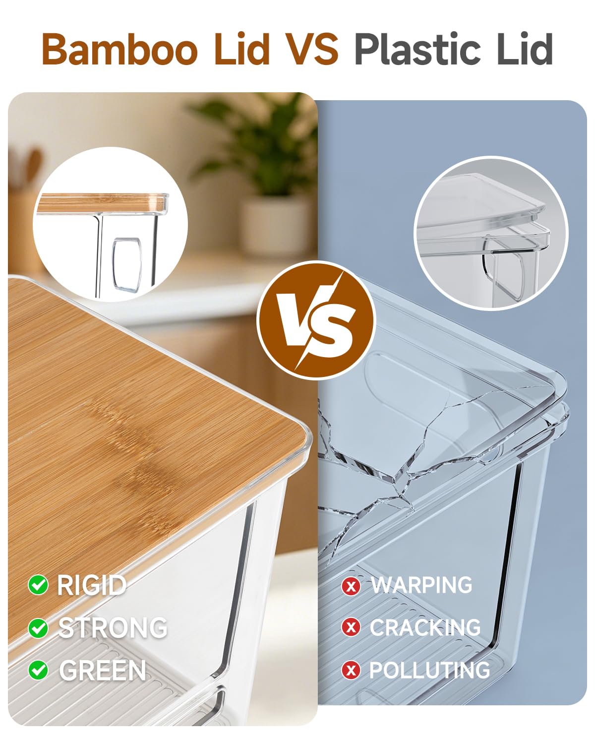 Dispensador de bolsas de basura (XL+S), dispensador de bolsas de basura acrílicas con parte superior de bambú, soporte para bolsas de basura debajo del fregadero para despensa, cocina, lavandería