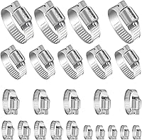 YUCDXVF 24PCS Stainless Steel Hose Clamps Assortment Kit, Adjustable Worm Gear Clamps 1/4"-2" (6-51mm) for Home, Garden, Auto