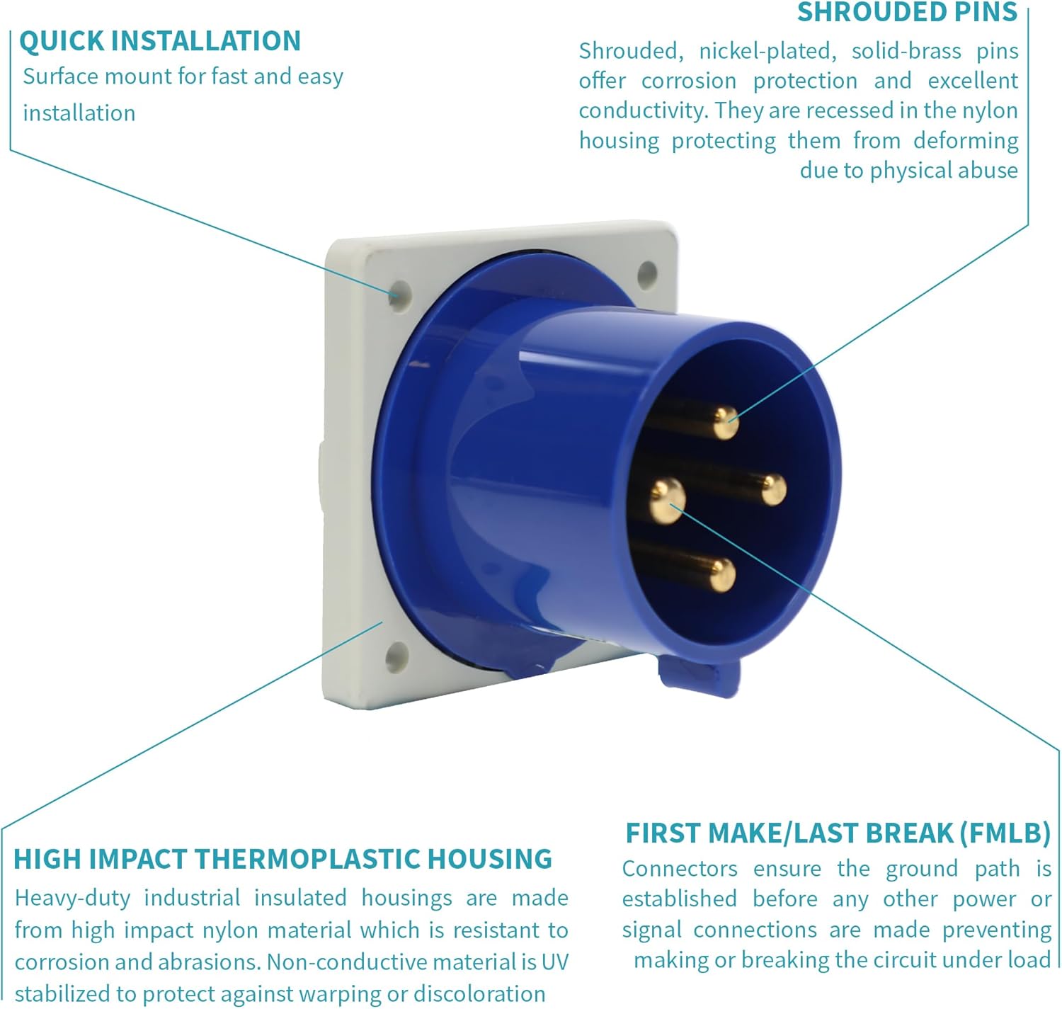 Walther Electric Pin and Sleeve Receptacle 635409 Male Inlet 32A 4W 230V 9h IP44 - Safe, Reliable for Installations of All Kinds: Welding, Motor Gen-Sets, Compressors - IEC 430B9
