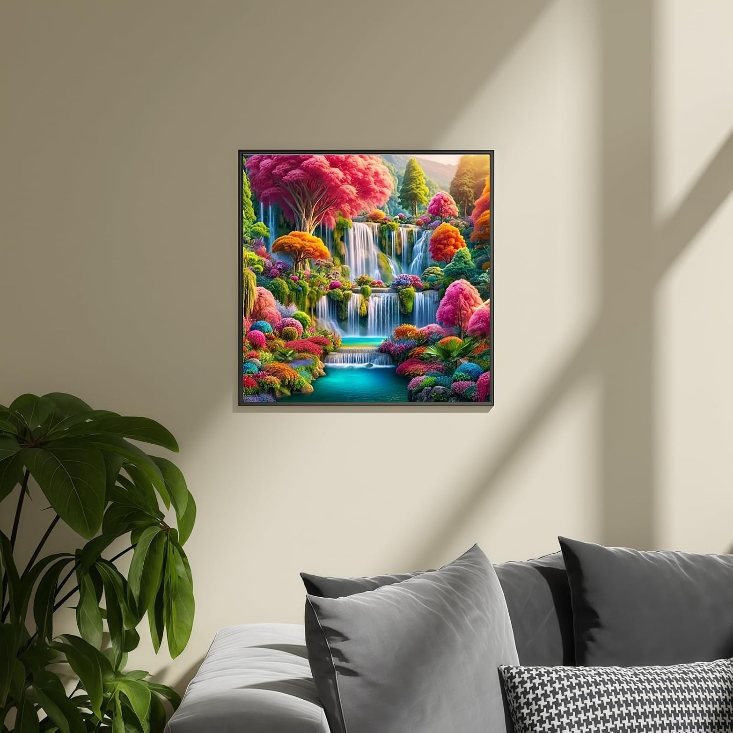 Diamond Painting Kits for Adults, Colorful Forest Waterfall 5D Diamond Art Painting for Beginners, Full Drill Round DIY Painting, Diamond Dot Gem Art Painting Kits for Home Art Decor, 13.8X13.8 inch