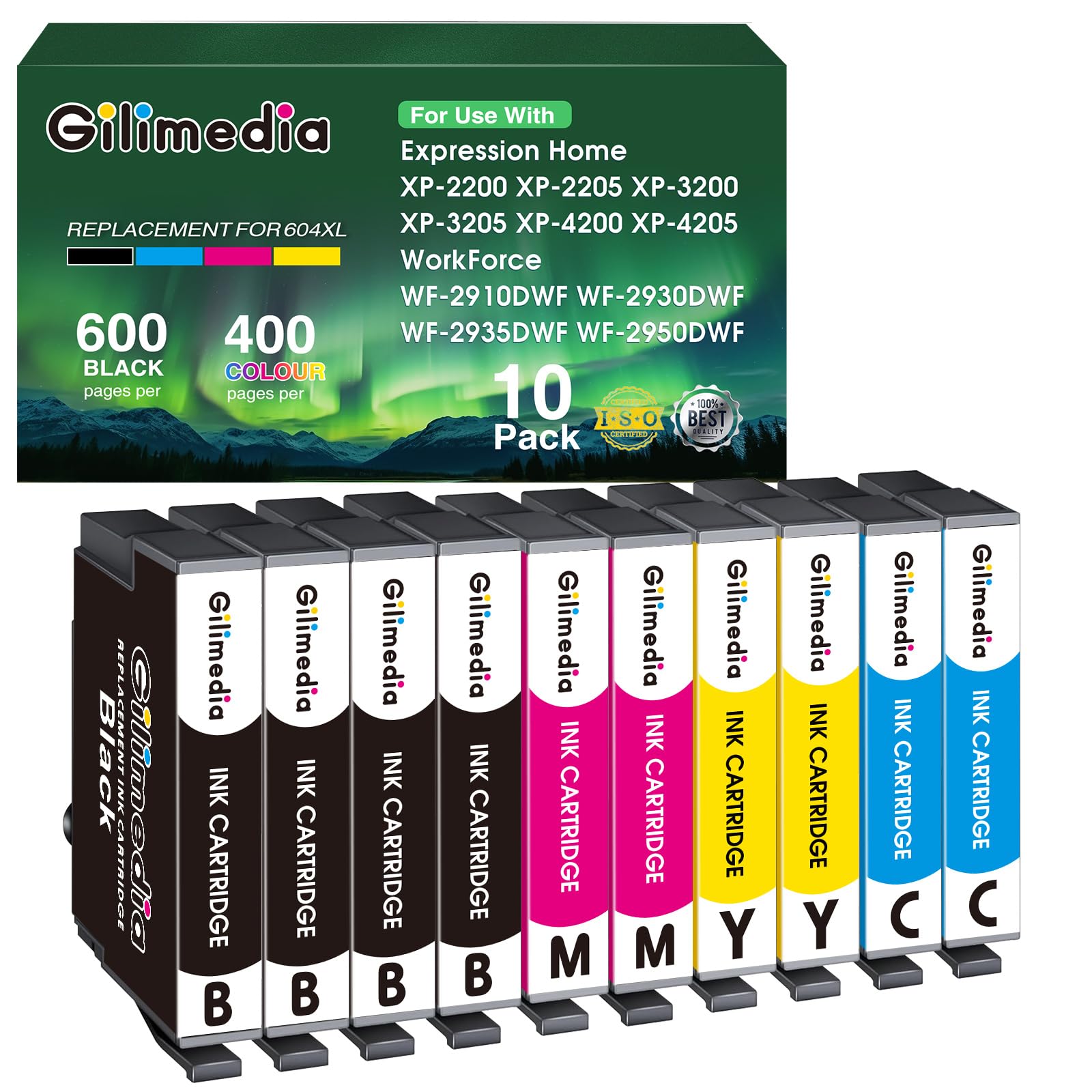 GILIMEDIA Ersatz für 604 Patronen Kompatibel mit Epson XP-3200 Druckerpatronen mit Expression Home XP-4200 XP-4205 XP-2205 XP-2200 XP-3205 Workforce WF-2910 WF-2930 WF-2935 WF-2950 (10er-Pack)