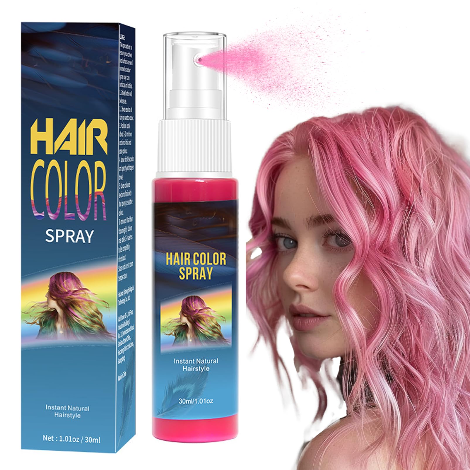 Rosa Temporäre Haarsprühfarbe | Sofortiges Haarfärbemittel mit Hoher Pigmentdichte, Auswaschbar 30ml | Präzisionssprüher für Party, Halloween, Cosplay | Nicht schädlich, Schnelltrocknend