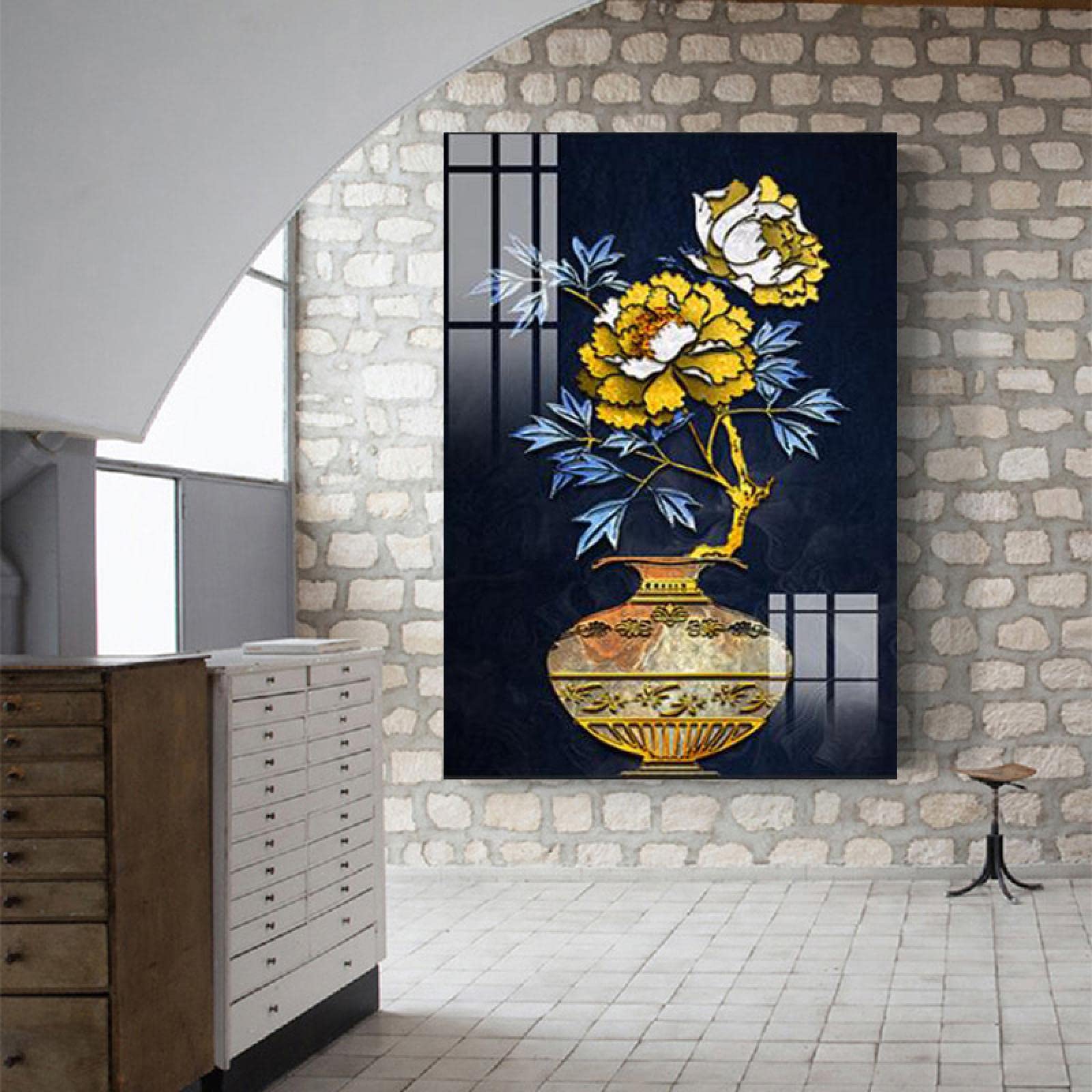 dsdsgog Blue Leaves Yellow Flowers Still Life Posters and Canvas Prints Painting Canvas Wall Art Pictures for Bedroom Decor 60x80cmx3 Frameless