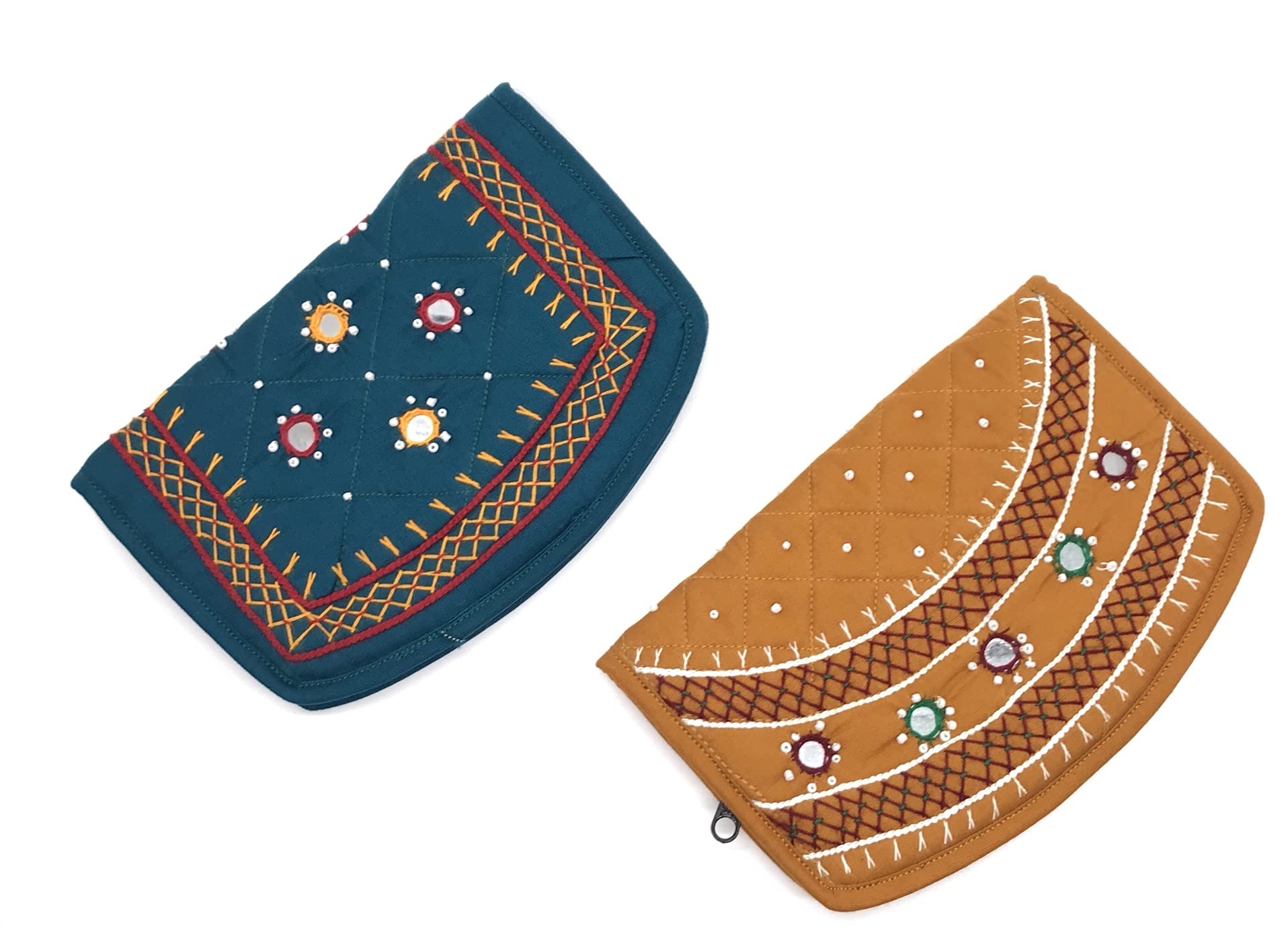 srishopify handicrafts Lady Purse for Women Stylish Combo Pack Pocket Purse Girls Cotton Ladies Clutches Wallets for Women (Mini 6.5 Inch Rama Green - Mustard Yellow)-picture-17