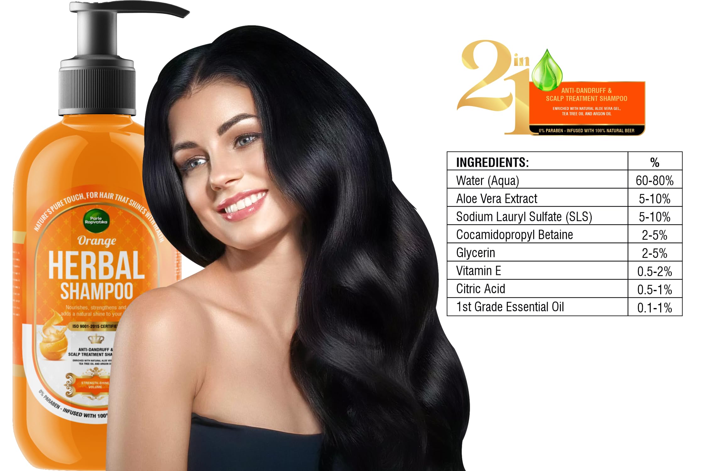Parle Ropvatika 5 Liter Orange Herbal Shampoo, Anti-Dandruff, Hair Fall Control and Scalp Treatment with Natural Ingredients, Tea Tree Oil, Aloevara and Argan Oil, for Men Woman (Orange 5 Liter) 4