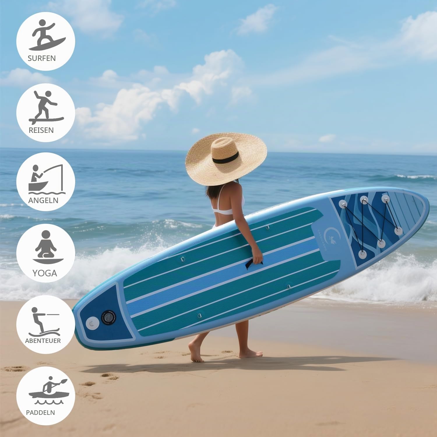 Stand Up Paddle Board, 335cm SUP Aufblasbar Standup PaddlingBoard mit Zubehör & Tragetasche, Yoga Board, Anfängergeeignet, Erwachsene & Jugendliche zum Surfen, Angeln, Yoga