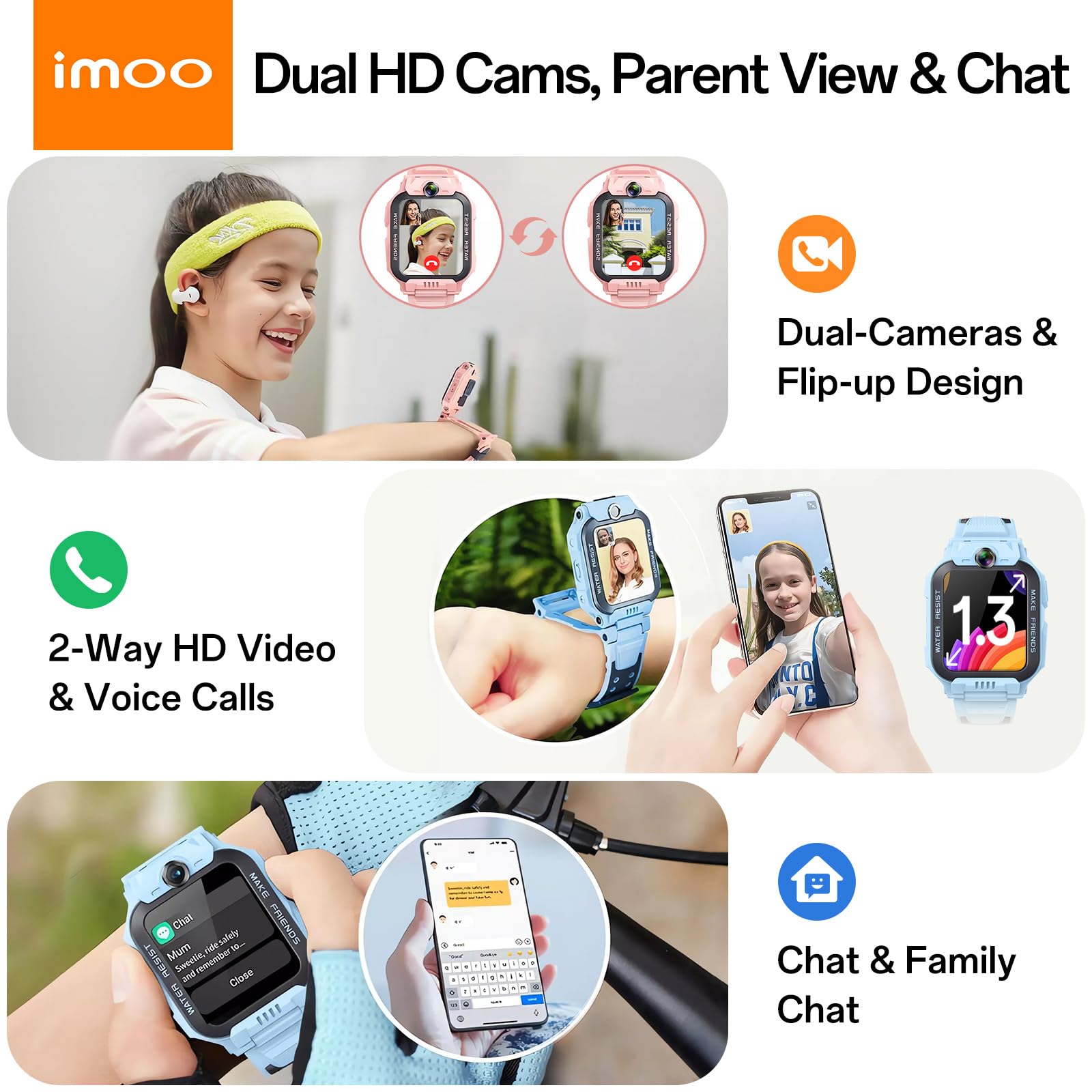 imoo Z7 Smartwatch dla Dzieci, Dwukamerowy Telefon z Wideorozmowami HD i Połączeniami Głosowymi, Zegarek GPS z Lokalizacją, 4 Tryby Sportowe, Całodobowe Monitorowanie Zdrowia (Niebieski)