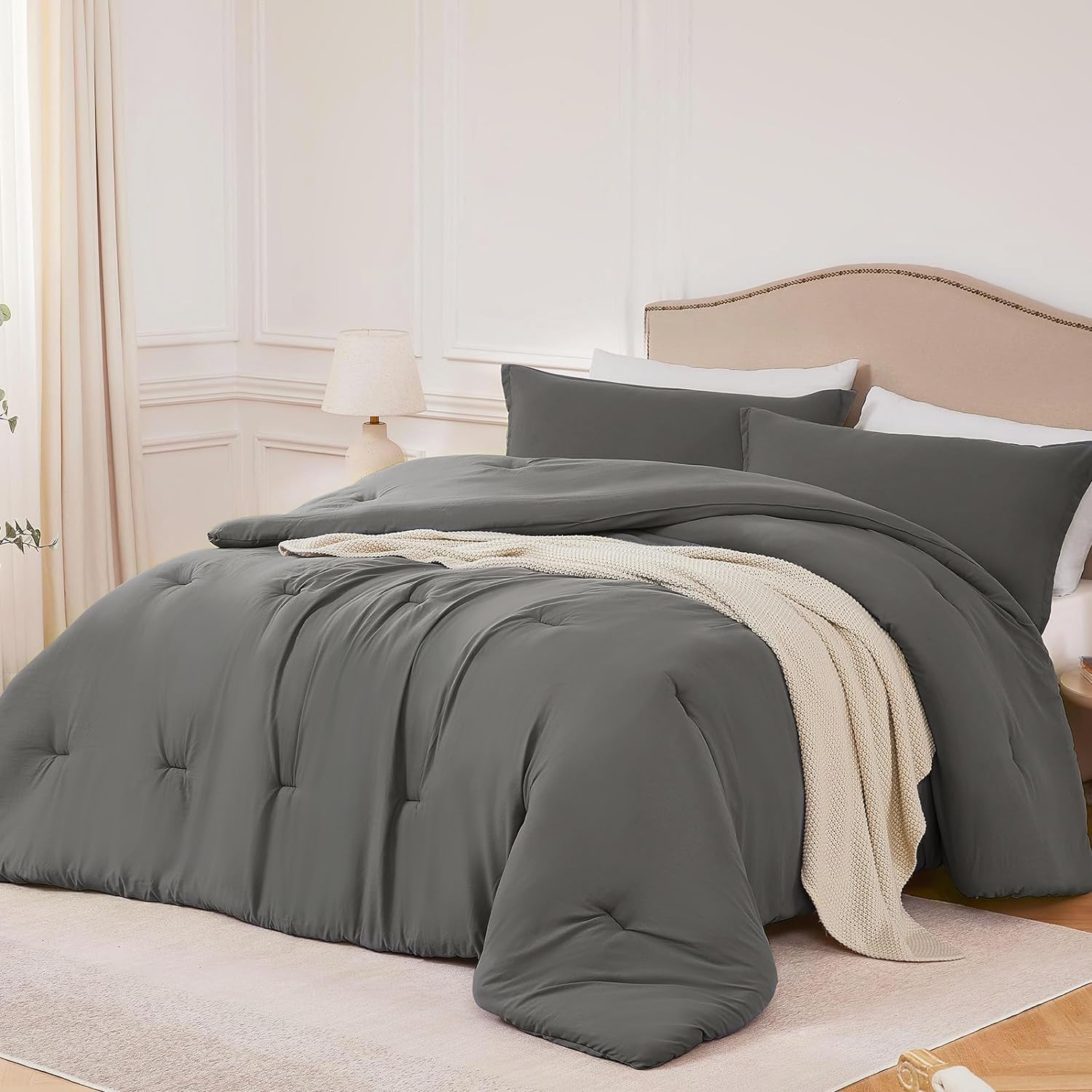 (Similar)Full Comforter Sets Grey,3PCS Soft Lightweight Breathable Bedding Comforter Sets for All Season, Full Size(82''×86'' Comforter & 2 Pillowcases)