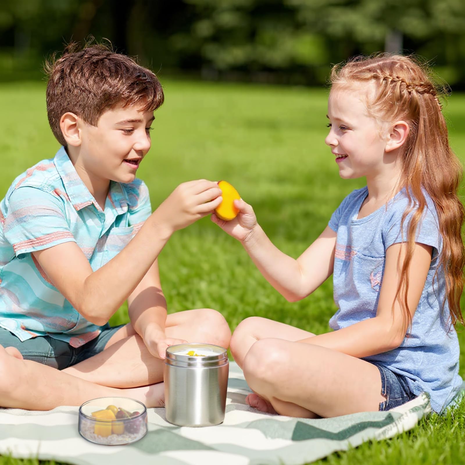 Bakpoco 2-in-1 abnehmbarer, isolierter Lebensmittelbehälter, 479 ml, Suppen-Thermo für heiße Speisen, Kinder und Erwachsene, mit 190 ml Snackbehälter, Edelstahl, isolierter Lunchbehälter mit Löffel