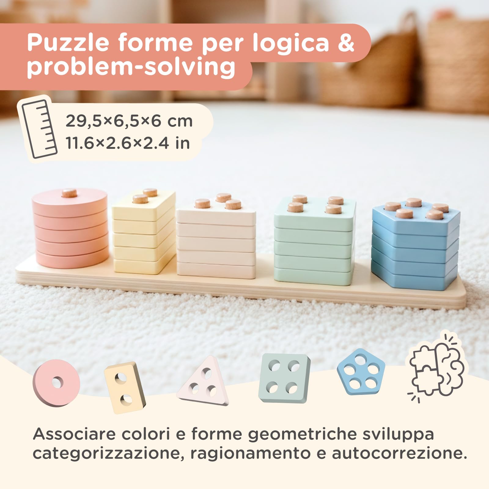 Nene Toys Giocattolo Montessori in Legno 3-in-1 per Bambini 1 Anno – Arcobaleno in Legno, Torre da Impilare & Gioco di Incastro – Gioco Educativo 1–3 Anni – Idea Regalo Bimba Bimbo – Colori Pastello