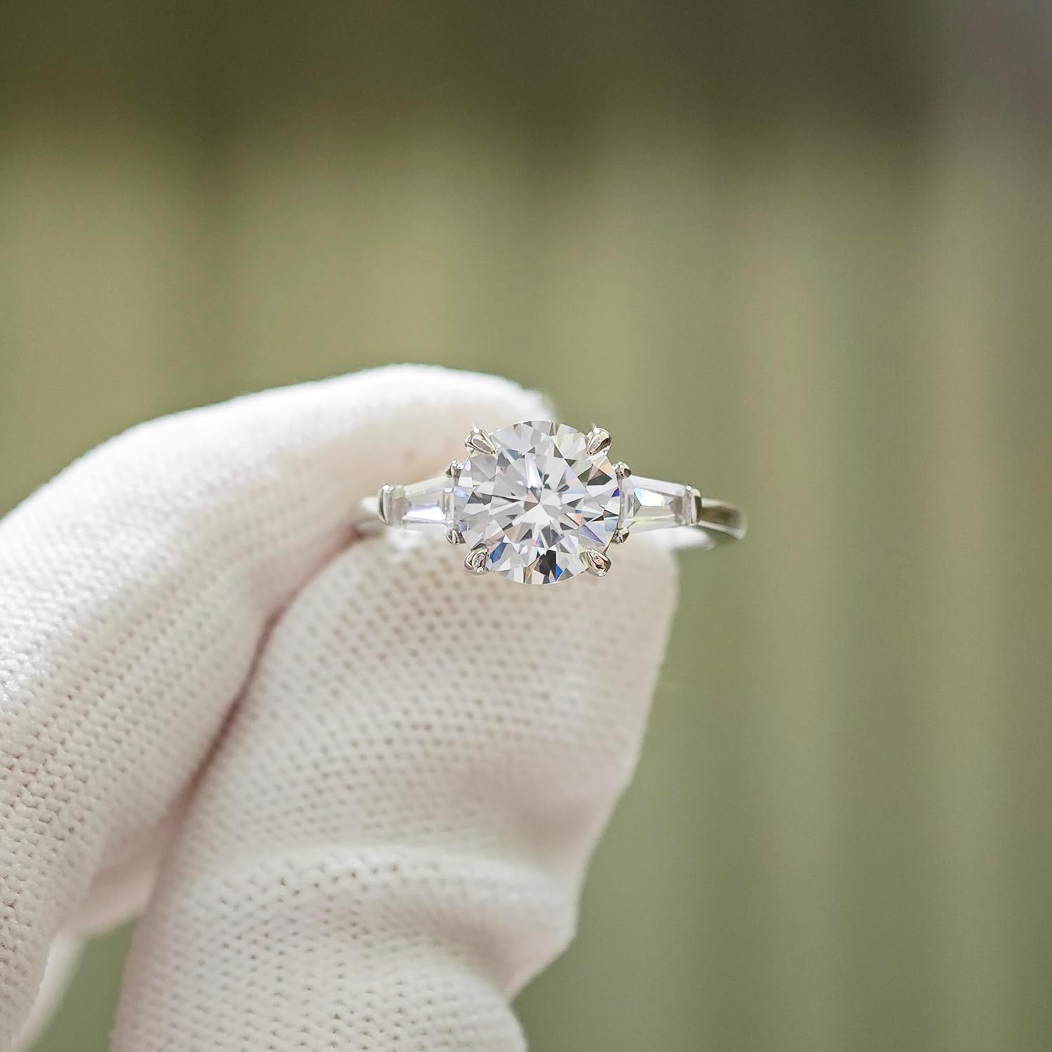 14K White Gold Round Cut Engagement Ring 2CT Round Cut Moissanite Rings 2 Carat 3 Stone Moissanite Engagement Ring for Women - Image 3