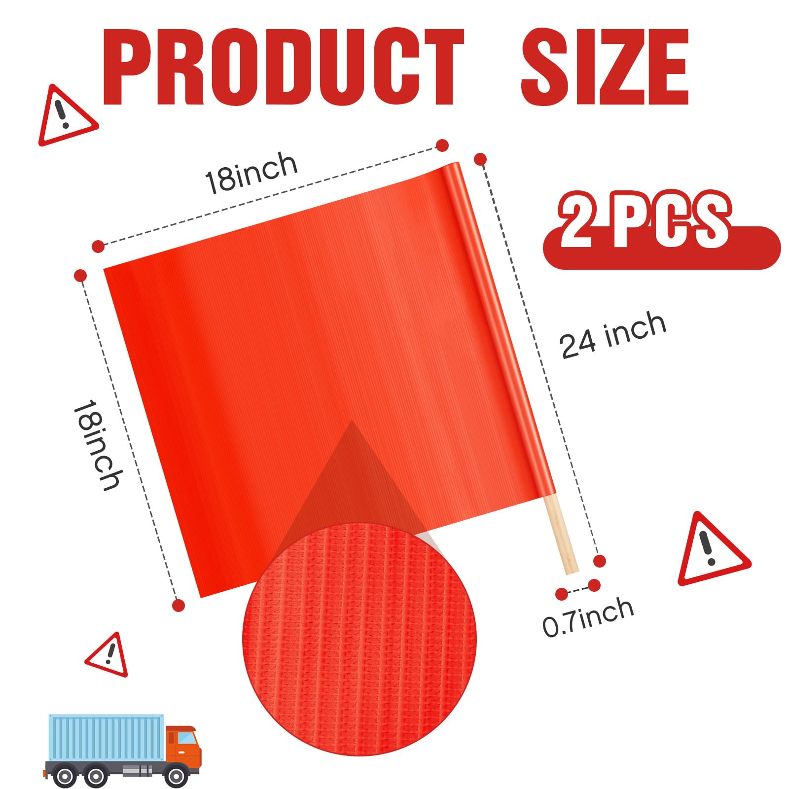Kinlop 2 Pcs 18" x 18" Orange Safety Flags on a Stick, 24'' Dowel — Amazon image 3
