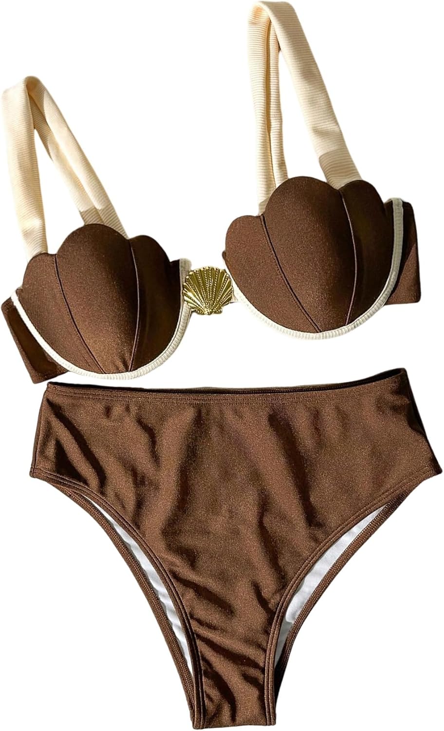 SHENHE Women's Underwire Swimsuits 2 Piece Push Up Seashell Top Bikini Top Color Block Bikinis