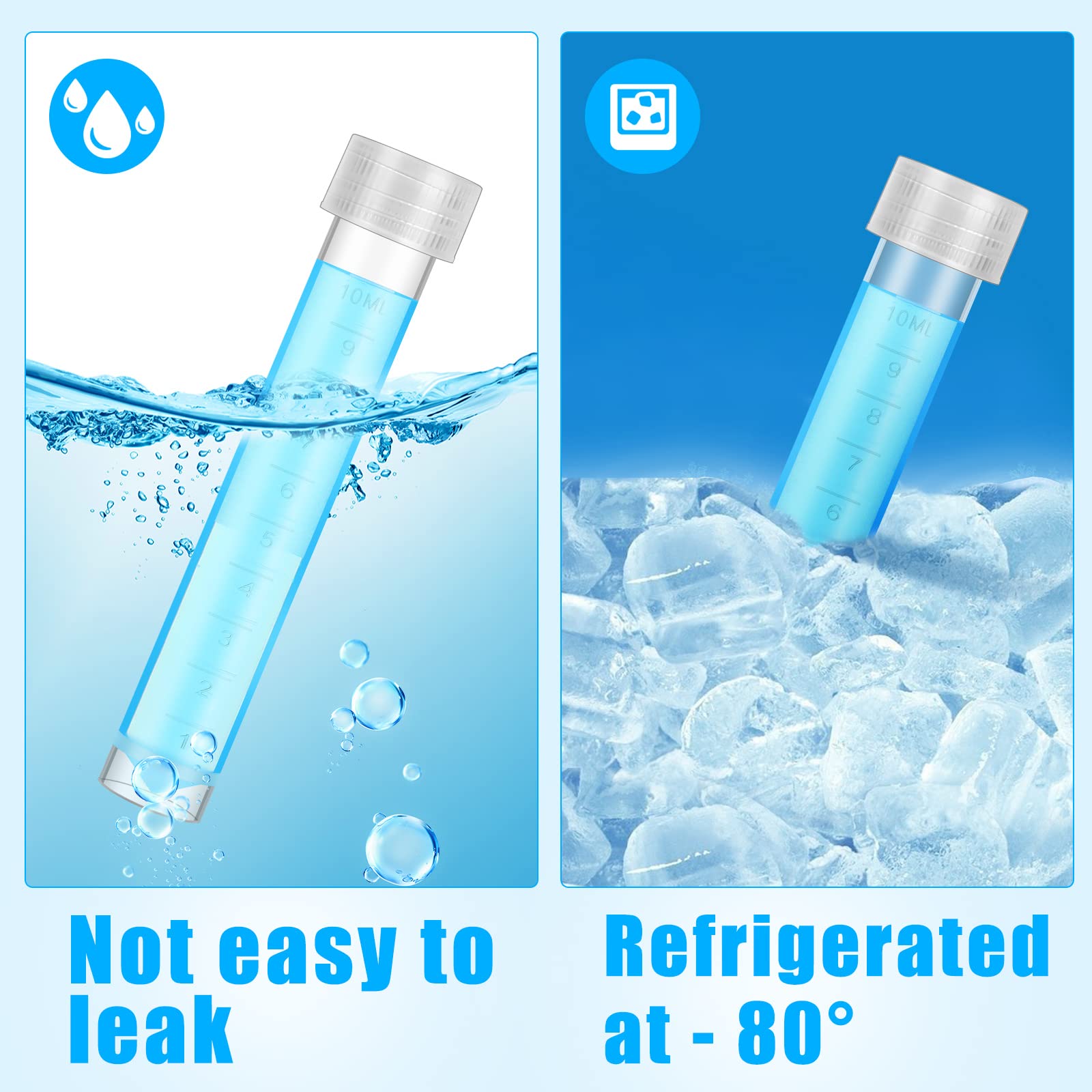 Kanayu 200 provette in plastica da 10 ml con coperchio, piccoli tubi di stoccaggio con tappo trasparente, con anello di tenuta in silicone, per esperimenti scientifici, campioni di acqua e liquidi
