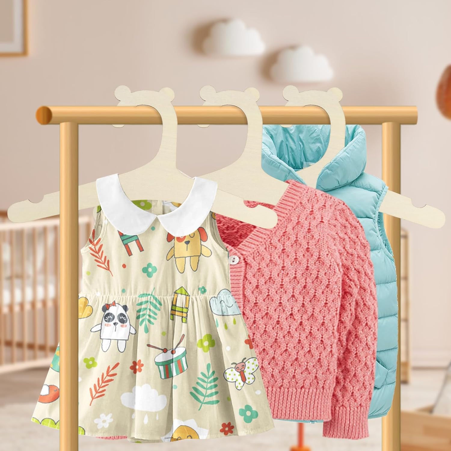 15 Cintres En Bois Pour Bébé - Bois Naturel Lisse - Dimensions 23x12 Cm - Pour Vêtements Nouveau-nés Et Tout-petits - Organisateur Penderie