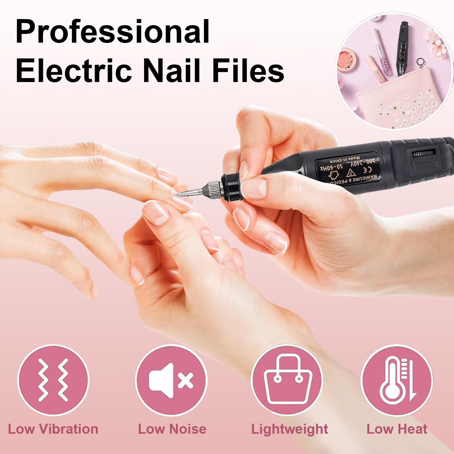 Electric Nail File, Nail Drill Machine for Gel Nails Adjustable Speed - Image 2