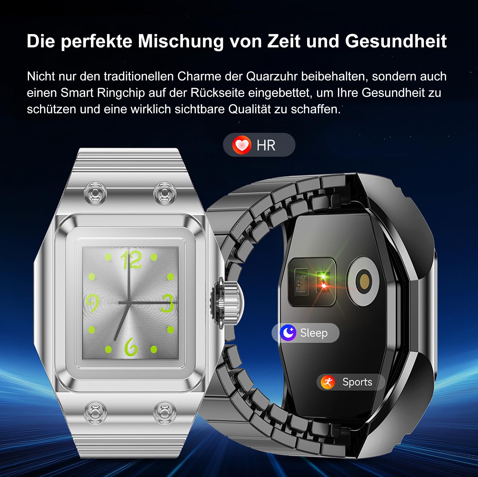 Smart Ring - Anello da uomo e da donna, analogico, al quarzo, per il fitness, per il fitness, per il fitness, per la frequenza cardiaca, contapassi, per il sonno, per il fitness, elastico, in metallo