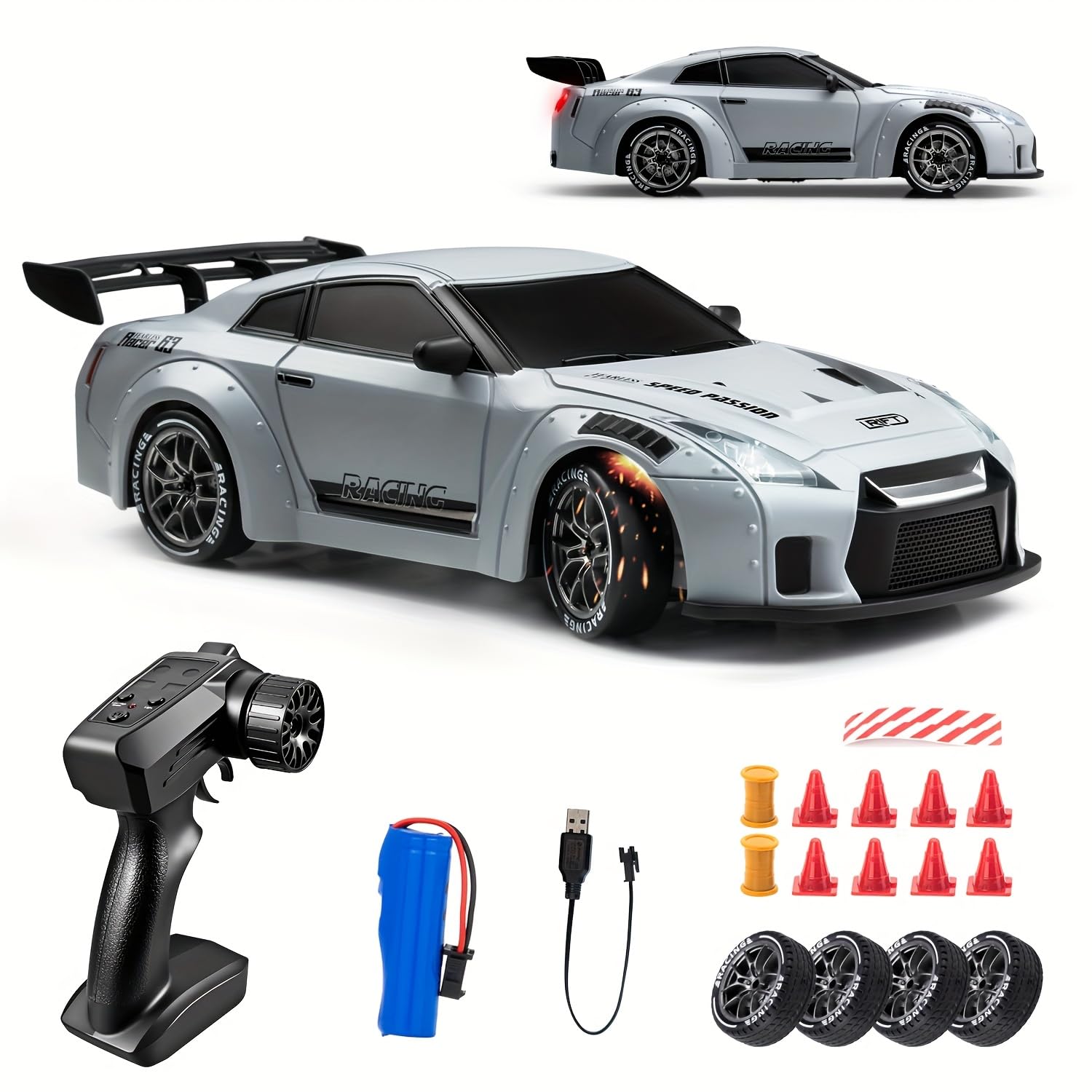 HOBB 1:24 Simulated RC Drifting Car | 20 Km/H Speed, 2.4 Ghz wireless remote controller, USB Recharble Battery (Nissan-GTR)