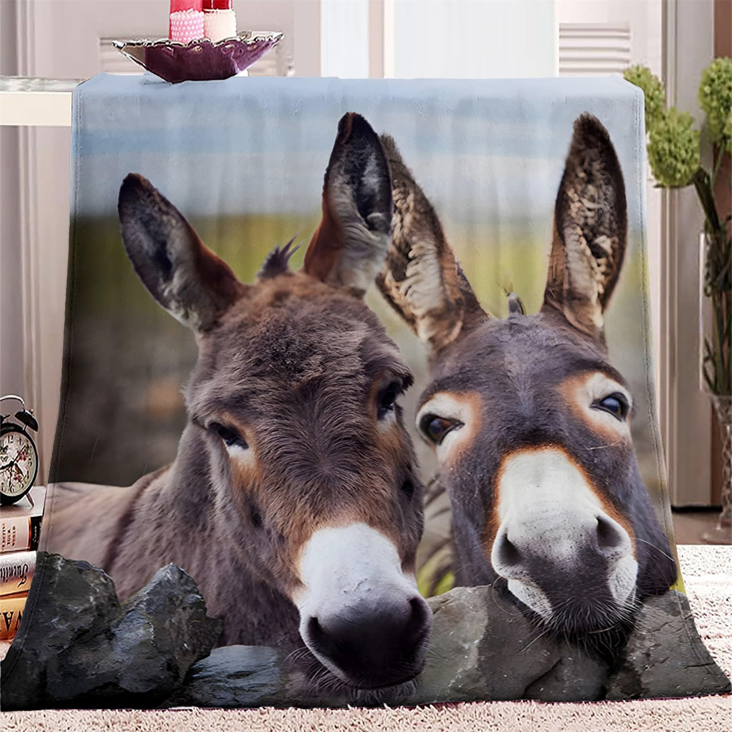 Blanket Throw Animal Little Donkey Sherpa Fleece Blanket 180 x 200cm Fluffy Soft Warm 3D Printed Flannel Blankets Bedspread for Bed Sofa Settees Couch Chair Office