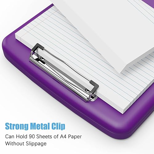 Miniatura 5 de Hongri Juego de 2 portapapeles de plástico con almacenamiento, portapapeles de enfermería con apertura lateral, clips resistentes, caja de