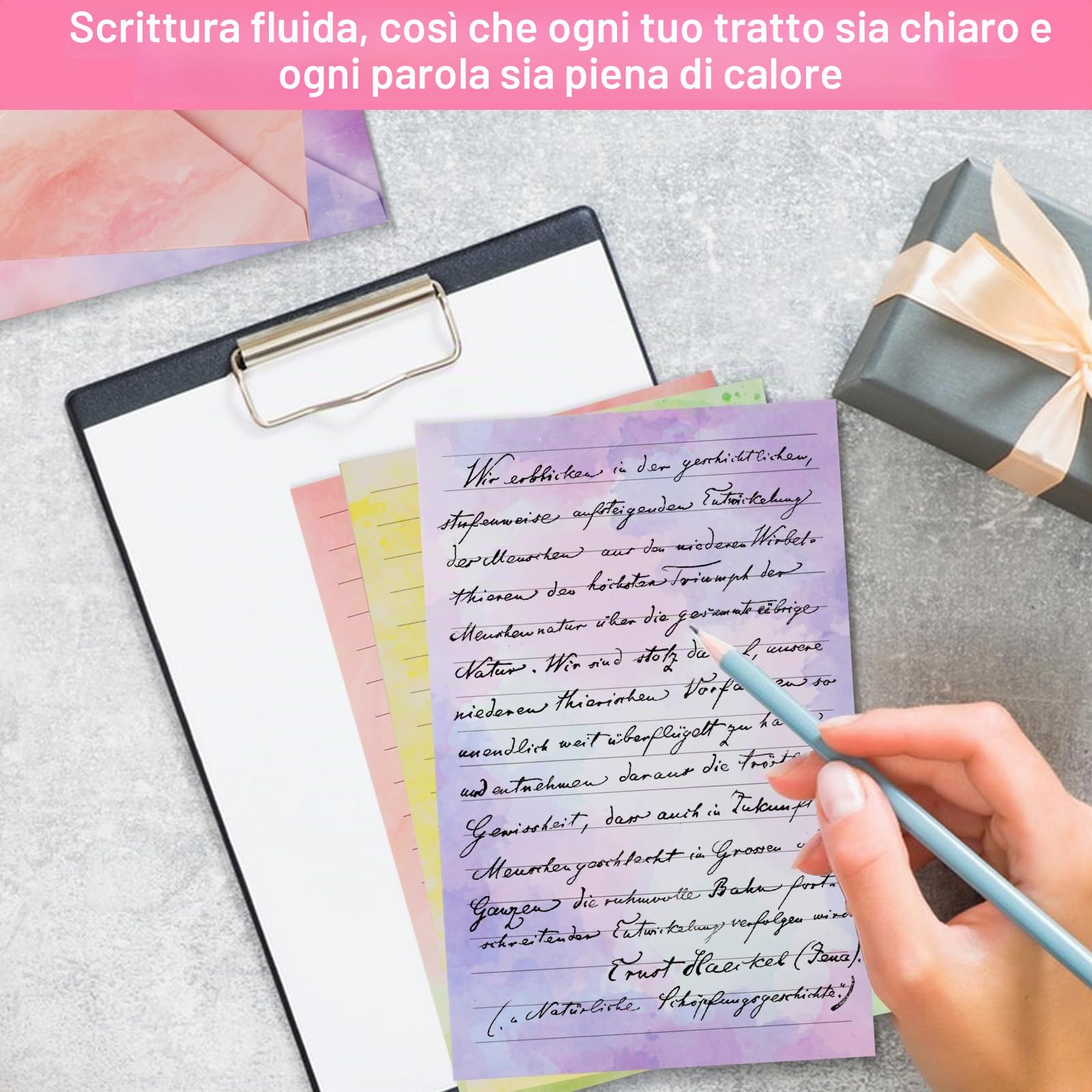 Carta da Lettere con Busta Set 160 Pz, Buste Colorate per Lettere Acquerellabili, Include 60 Adesivi