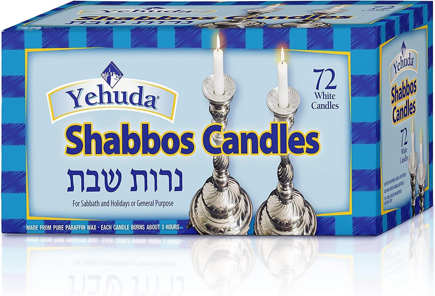 3 Hour White Shabbos Candles (72 Count) Traditional Shabbat Dinner Table Household Candles