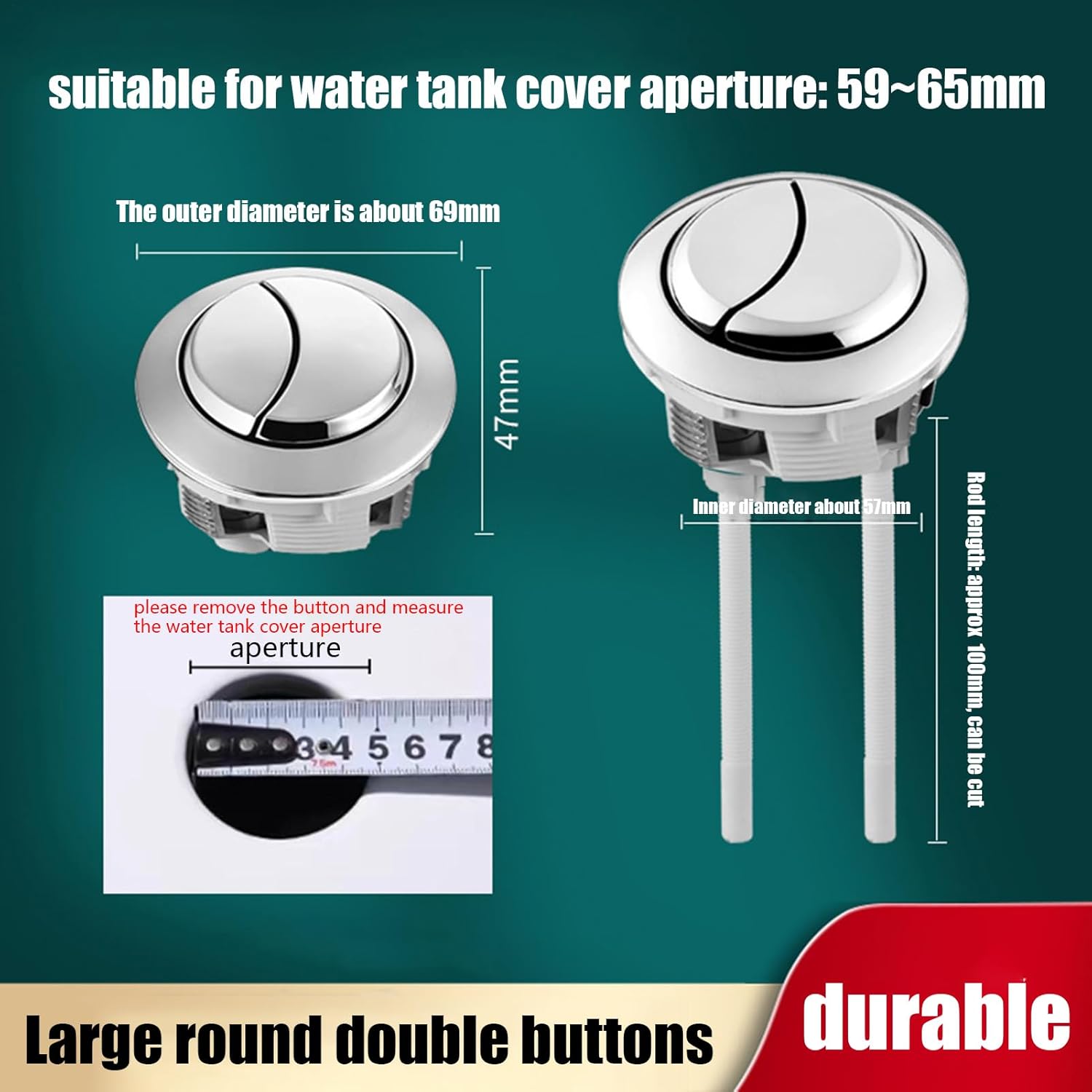 Flush Button - Stainless Steel Spring Press Push Toilet Tank Button, Toilet Seat Tank B́utton, Ţoilet Flush B̀utton Parts, Universal Threaded B́̃útton Pusher, Ťoilet Plunger Replacement Kit
