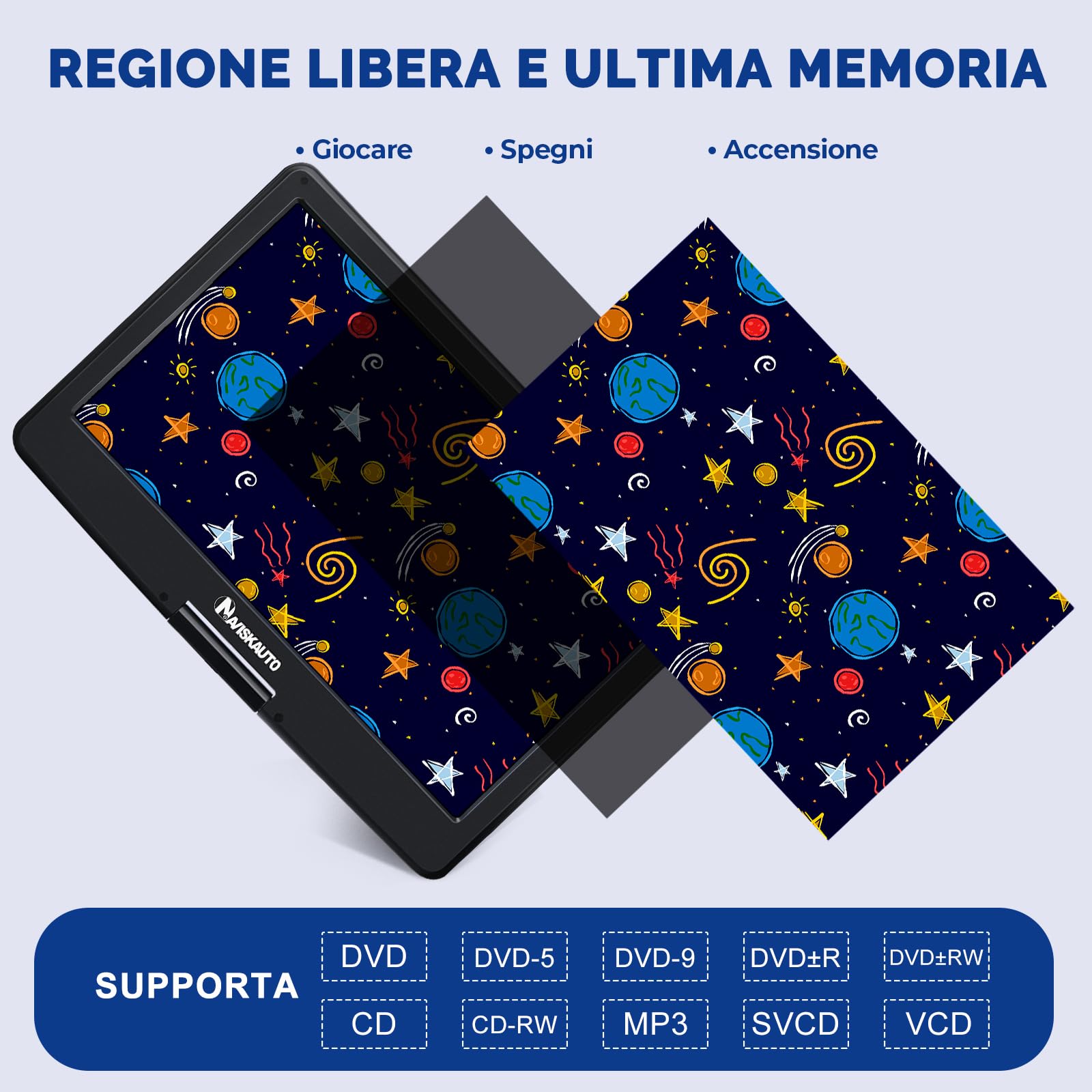 NAVISKAUTO Lettore DVD Portatile 17,5 Pollici Schermo 16 Pollici HDMI USB TF AV OUT Region Free