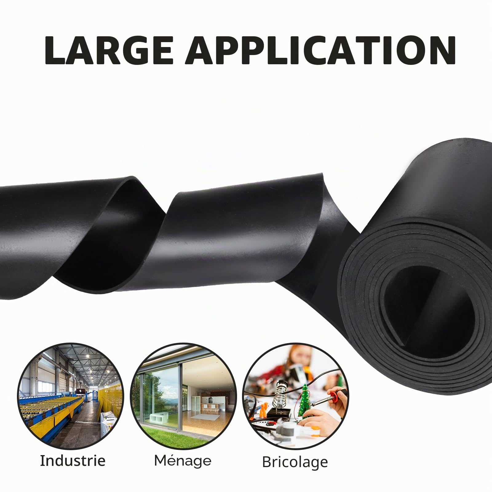 Bande de Caoutchouc Bande Néoprene 120 mm x 5 mm x 3 m -Jplaque Caoutchouc, Antidérapant, Anti-Vibrations | Idéal pour Bricolage, Étanchéité & Revêtement