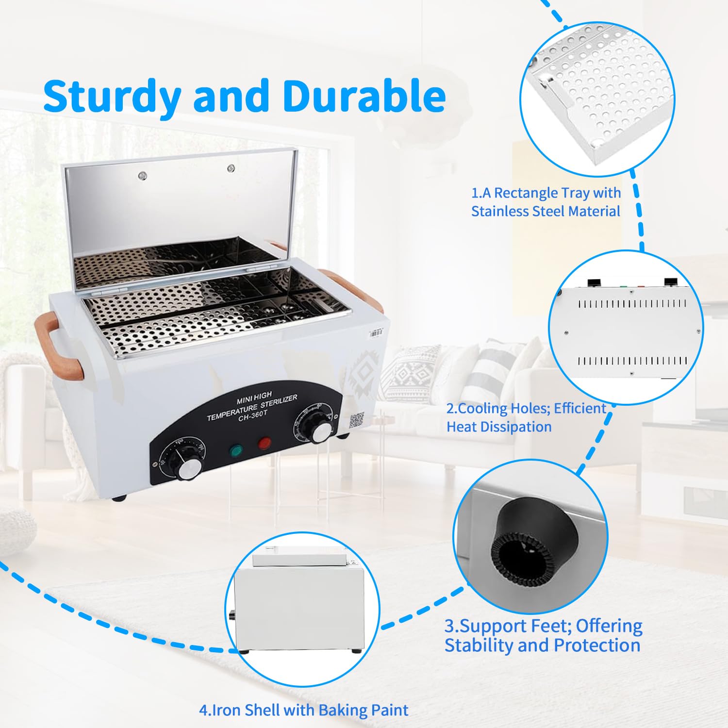 1.5L Heißluftsterilisator 220°C 300W Temperatur Einstellbar Sterilisator für Instrumente mit Timer Nagel Werkzeug Pinzetten Schere Sterilisator für Kosmetik Fusspflegestudios Friseursalon