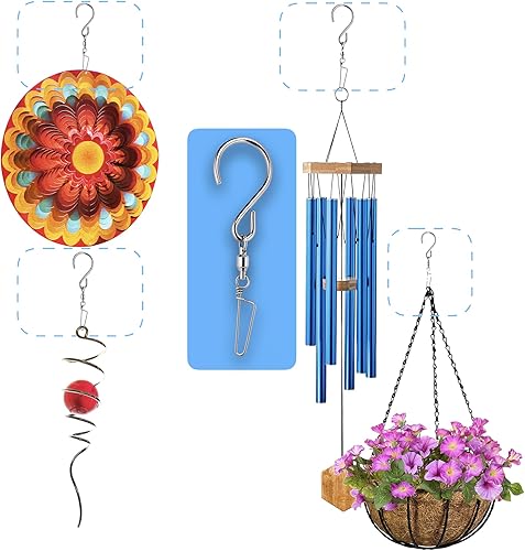 Miniatura 4 de HS's Creation Paquete de 6 ganchos en forma de S con clip de bloqueo giratorio para organización en interiores y exteriores, colgador giratorio