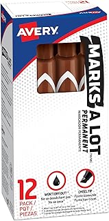 Marks-A-Lot Avery Permanent Markers, Large Desk-Style Size, Chisel Tip, Water and Wear Resistant, 12 Brown Markers (08881)