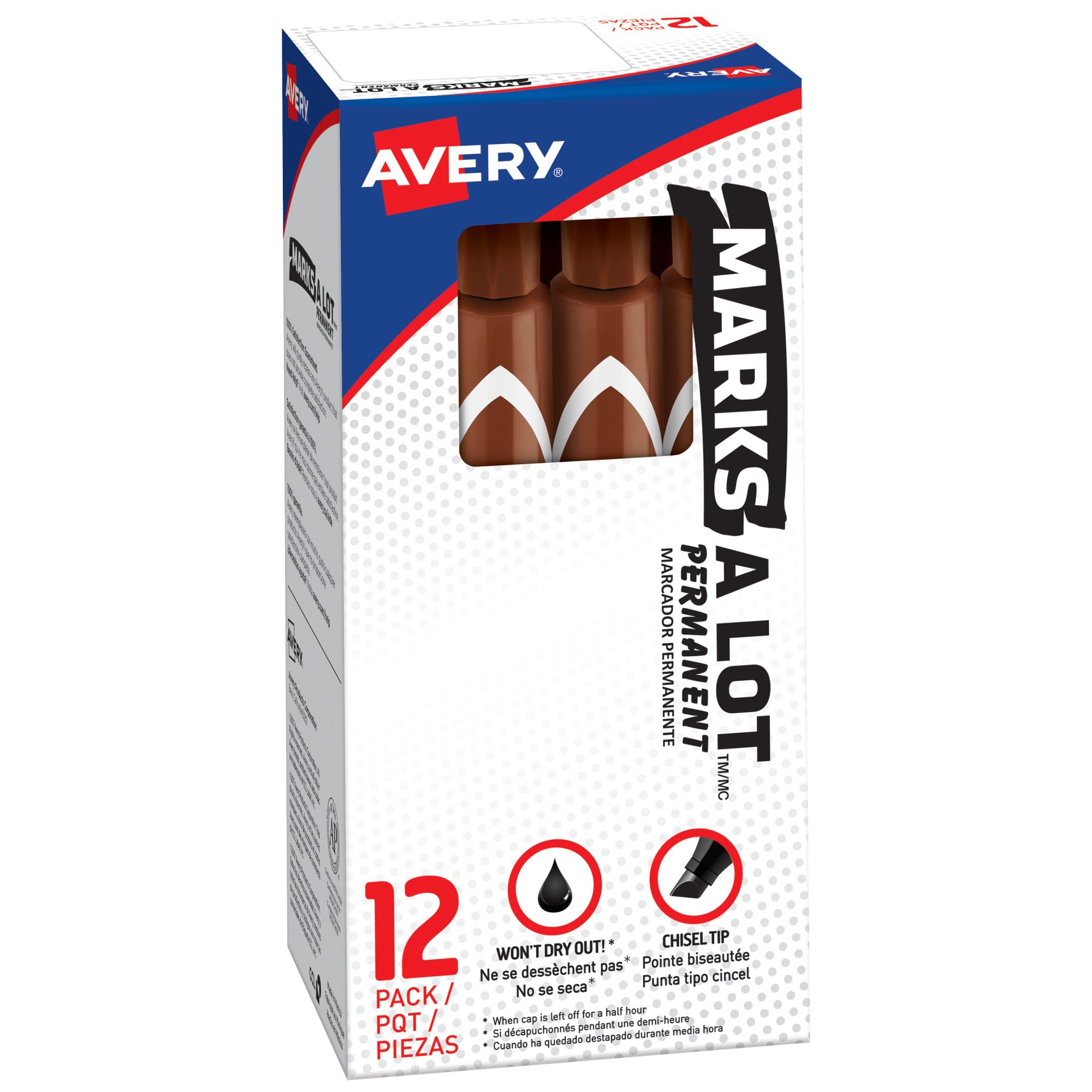 Marks-A-Lot Avery Permanent Markers, Large Desk-Style Size, Chisel Tip, Water and Wear Resistant, 12 Brown Markers (08881)
