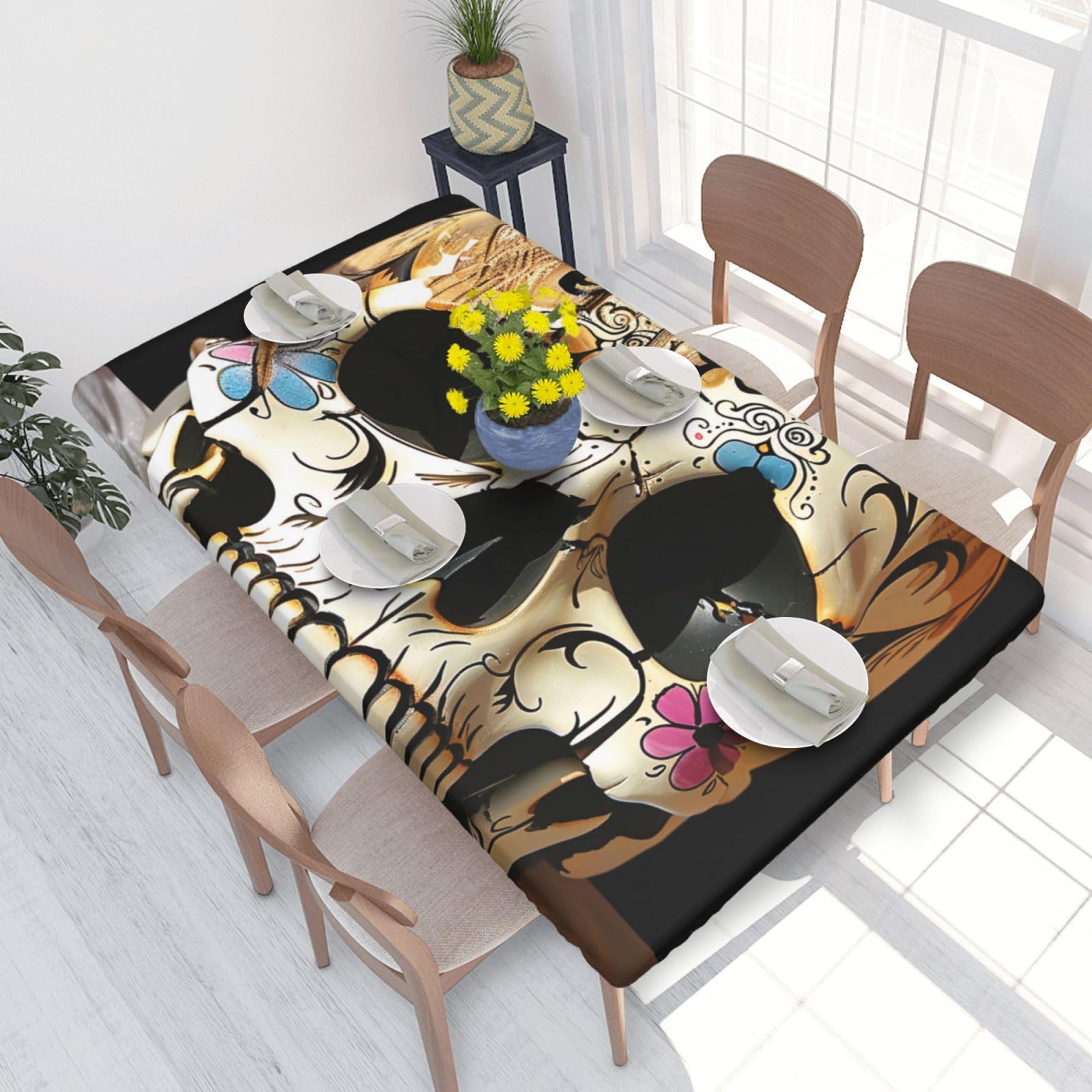 DCARSETCV Skull 1 Printed 4FT Waterproof Tablecloth with Elastic Edged Protect & Decor Your Table, Oil-proof Washable Table Cloth Cover for Dinner Picnic Party