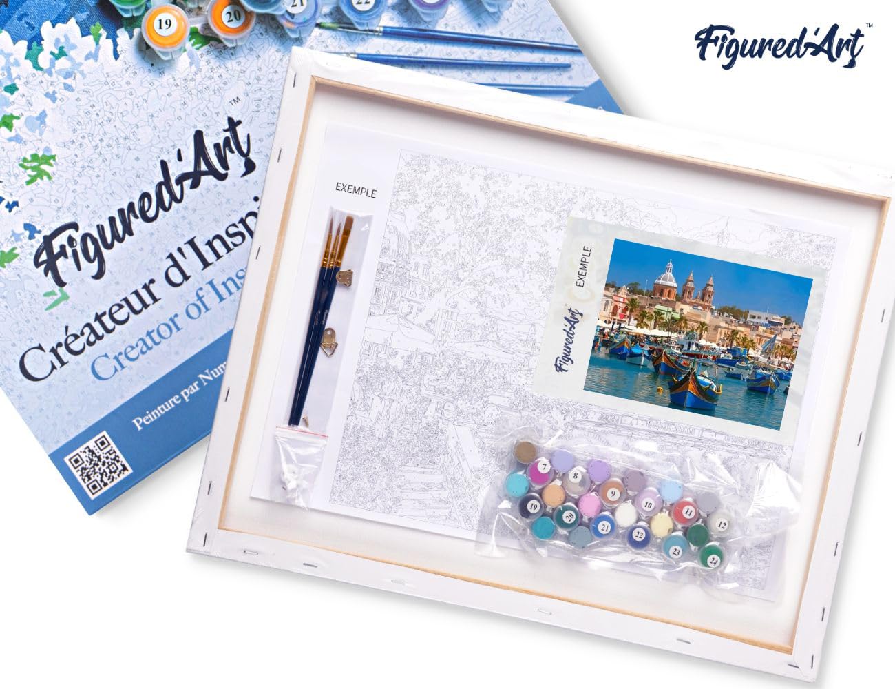 Figured'Art Malen Nach Zahlen Erwachsene Mit Rahmen Hafen in Malta - Paint by Numbers Basteln DIY Bastelset 40x50cm - Leinwand gespannt auf Holzrahmen